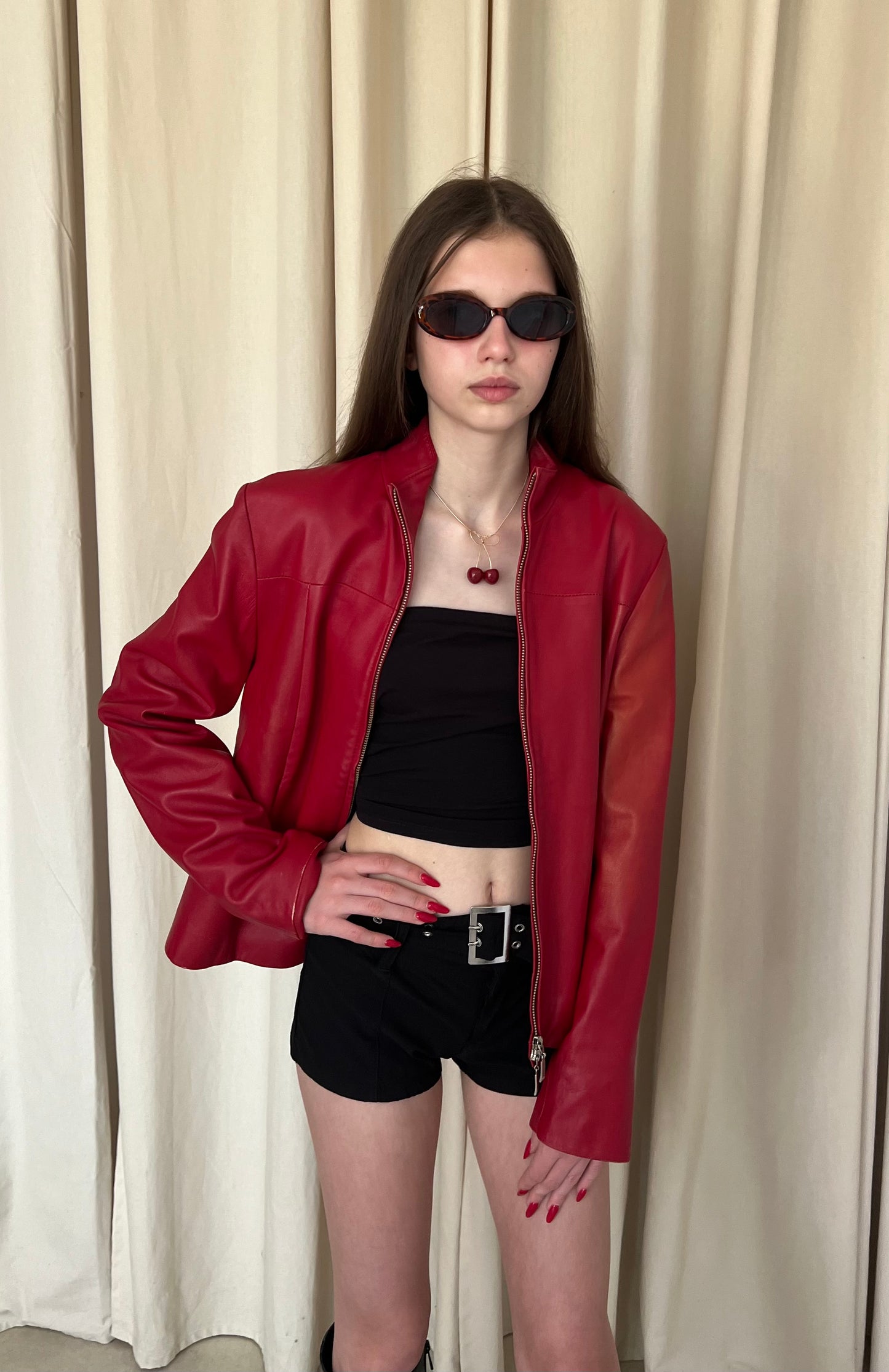 Red genuine leather jacket
