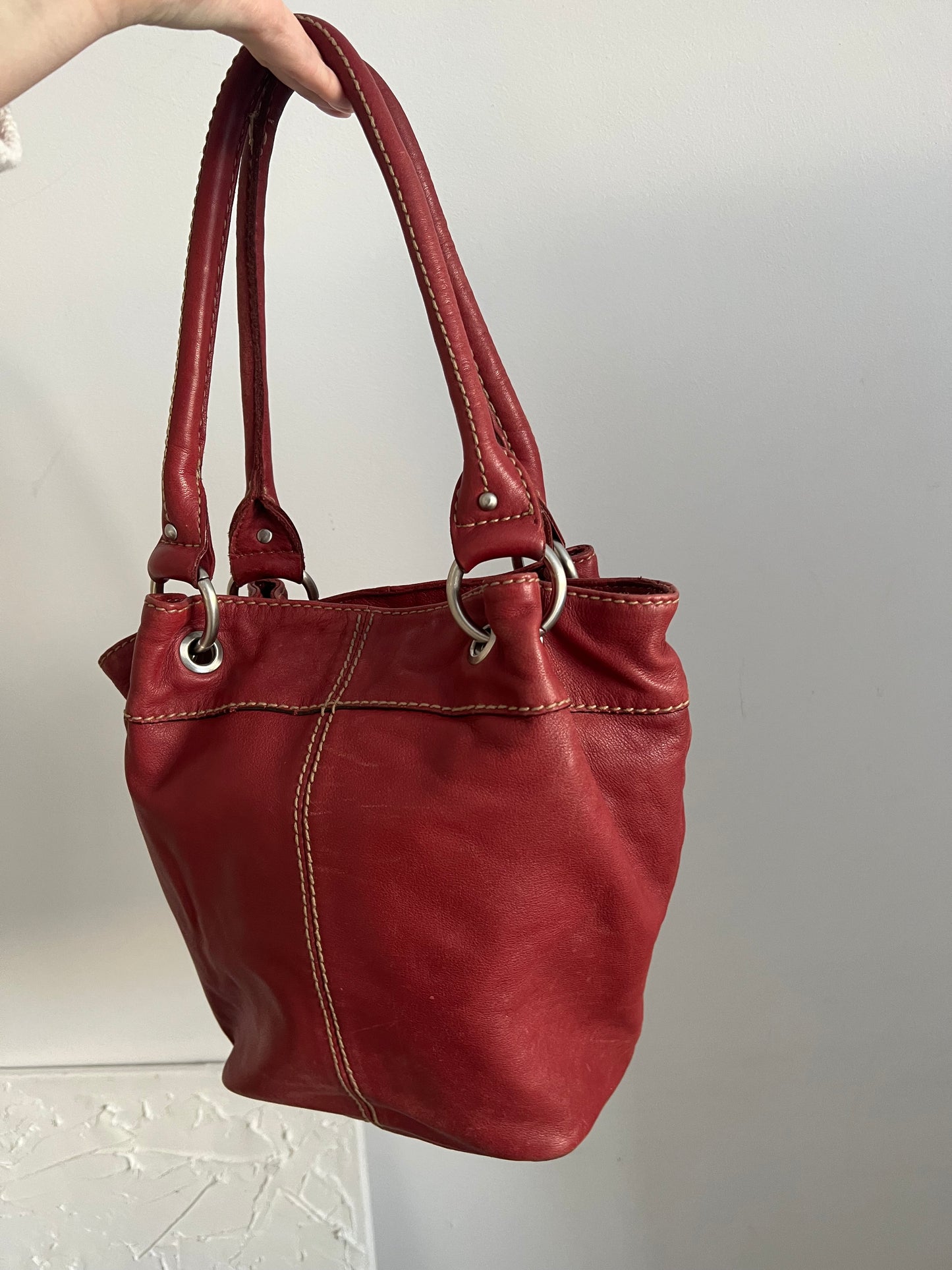 Red genuine leather bag
