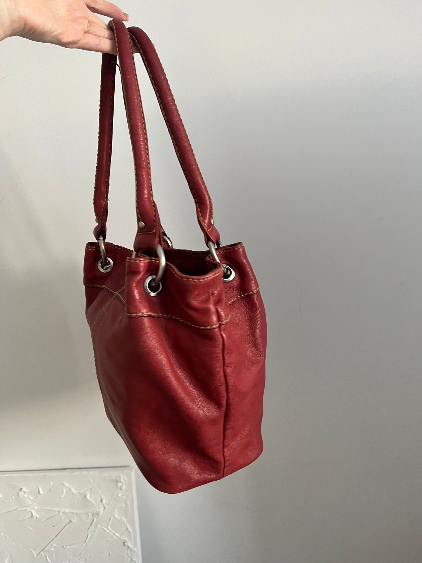 Red genuine leather bag