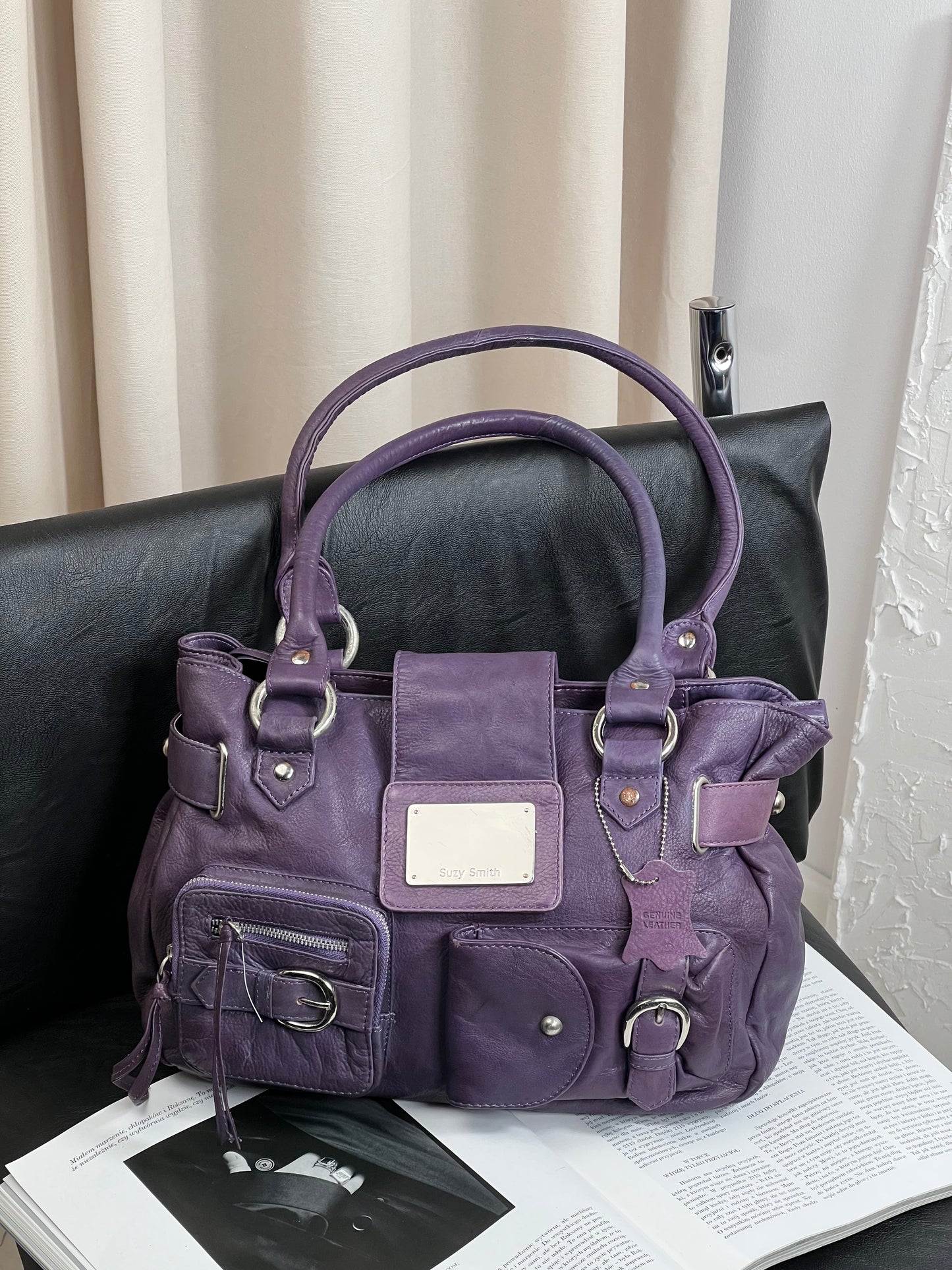 Purple bag made of genuine leather