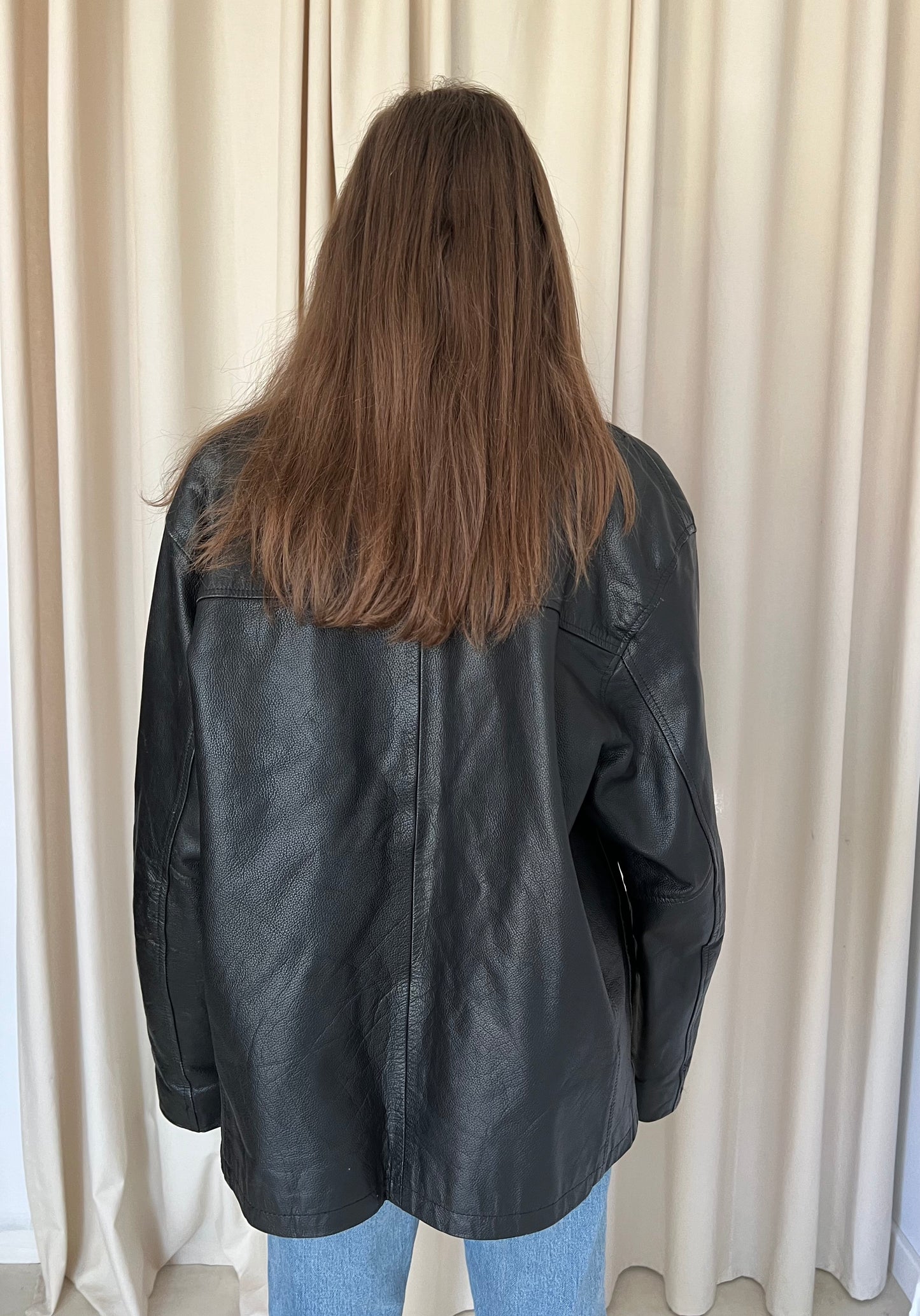 Black leather jacket with zipper