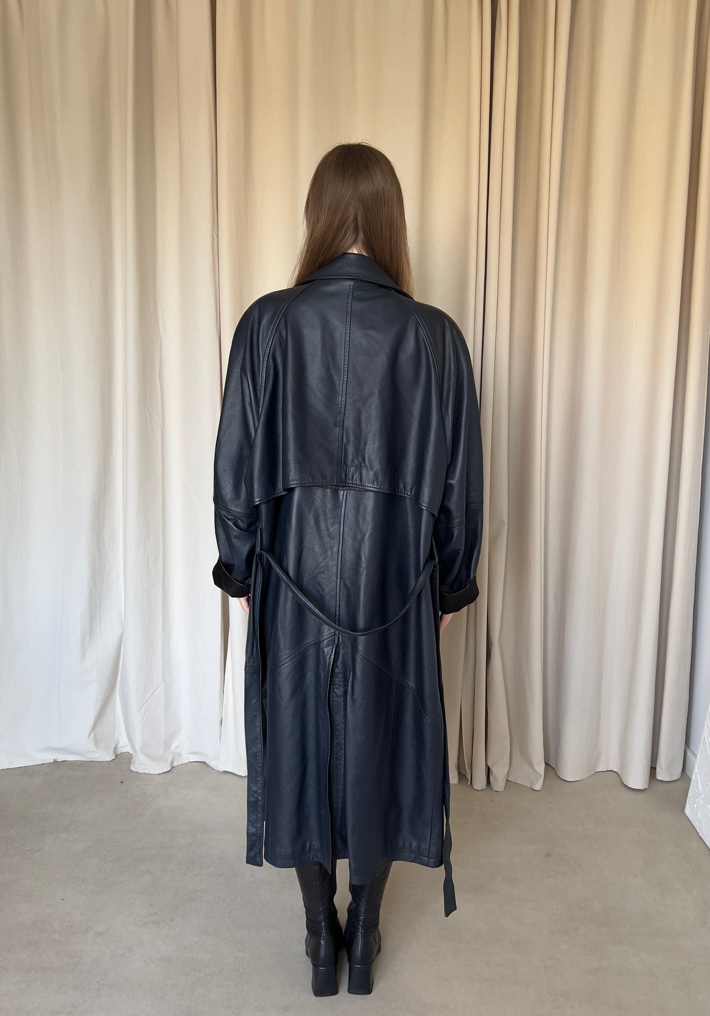 Navy blue coat made of natural leather
