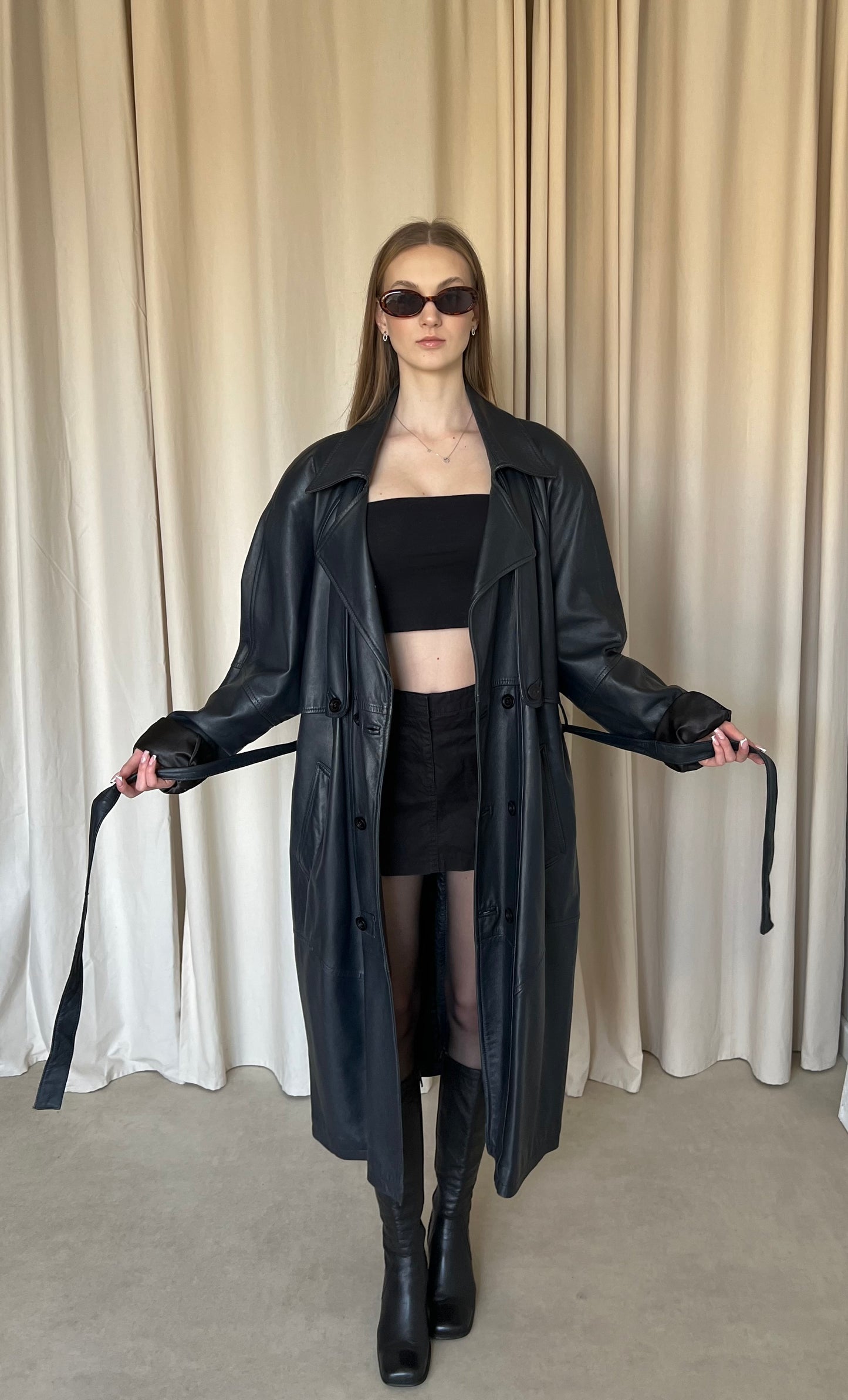Navy blue coat made of natural leather