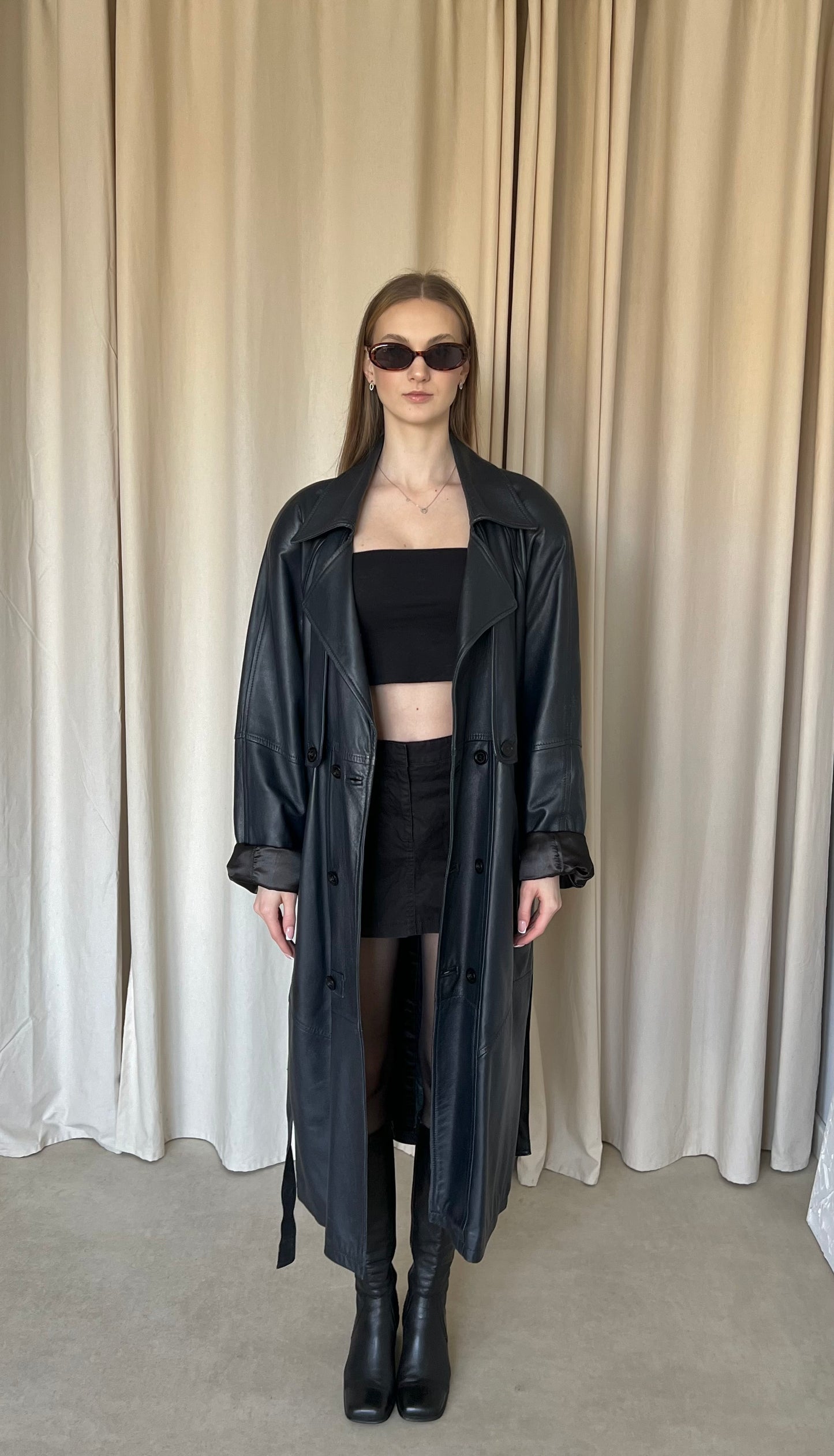 Navy blue coat made of natural leather