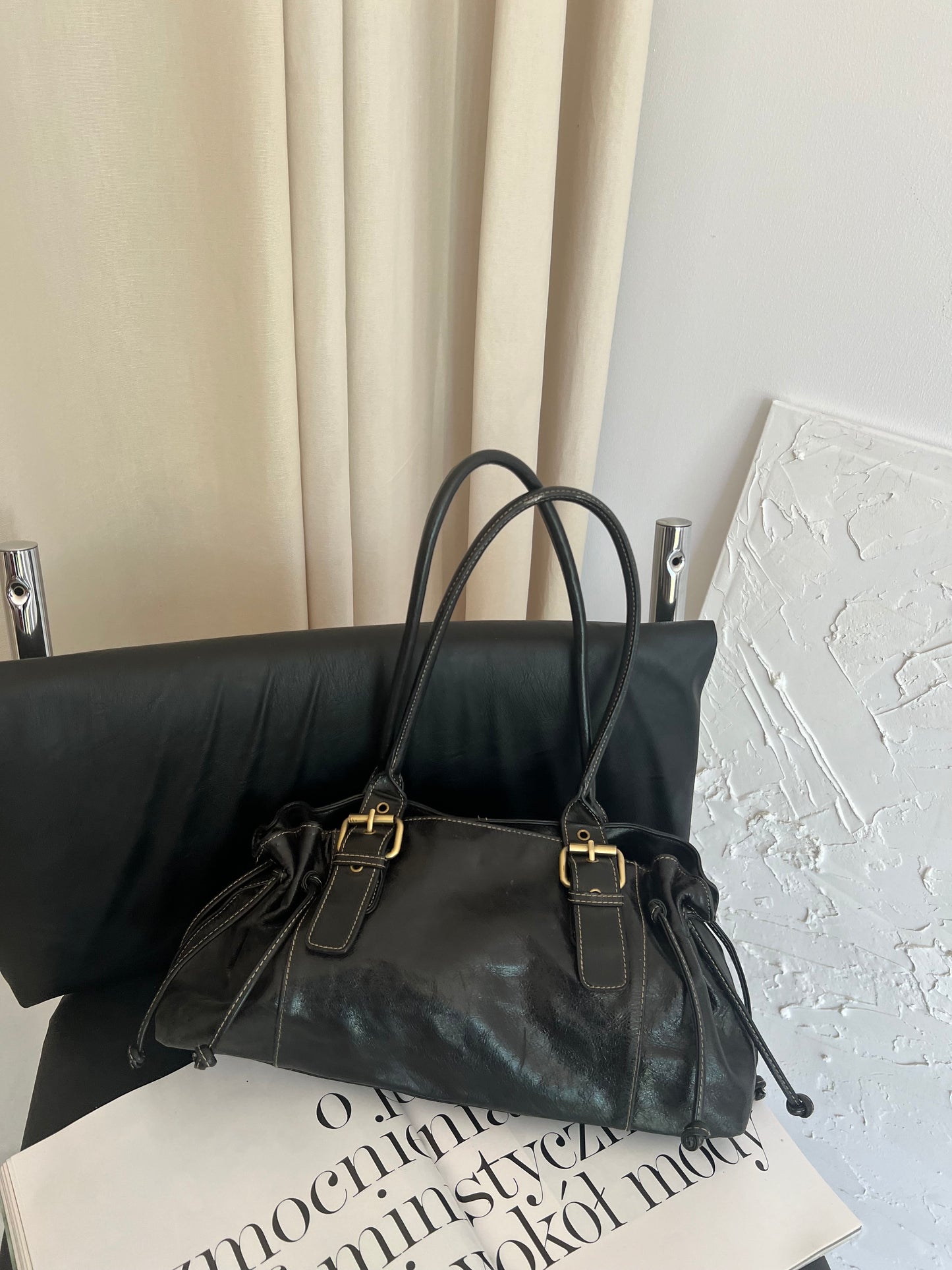 Black genuine leather bag