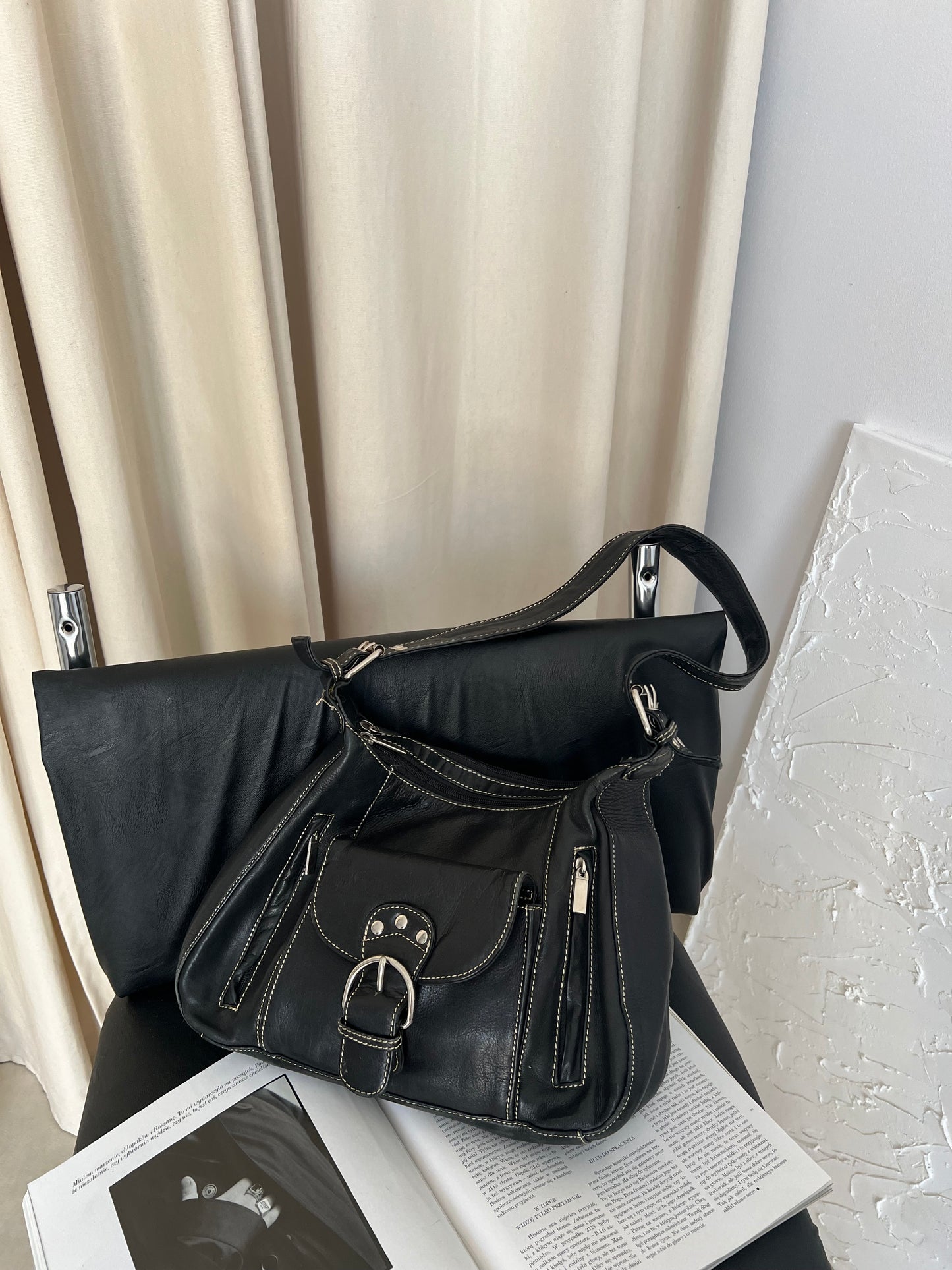 Black genuine leather bag
