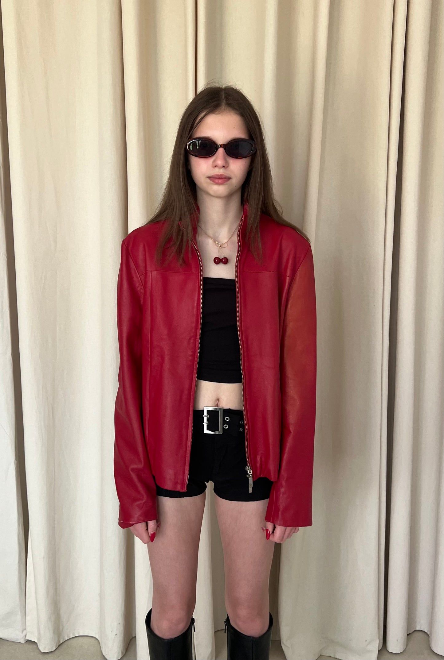 Red genuine leather jacket