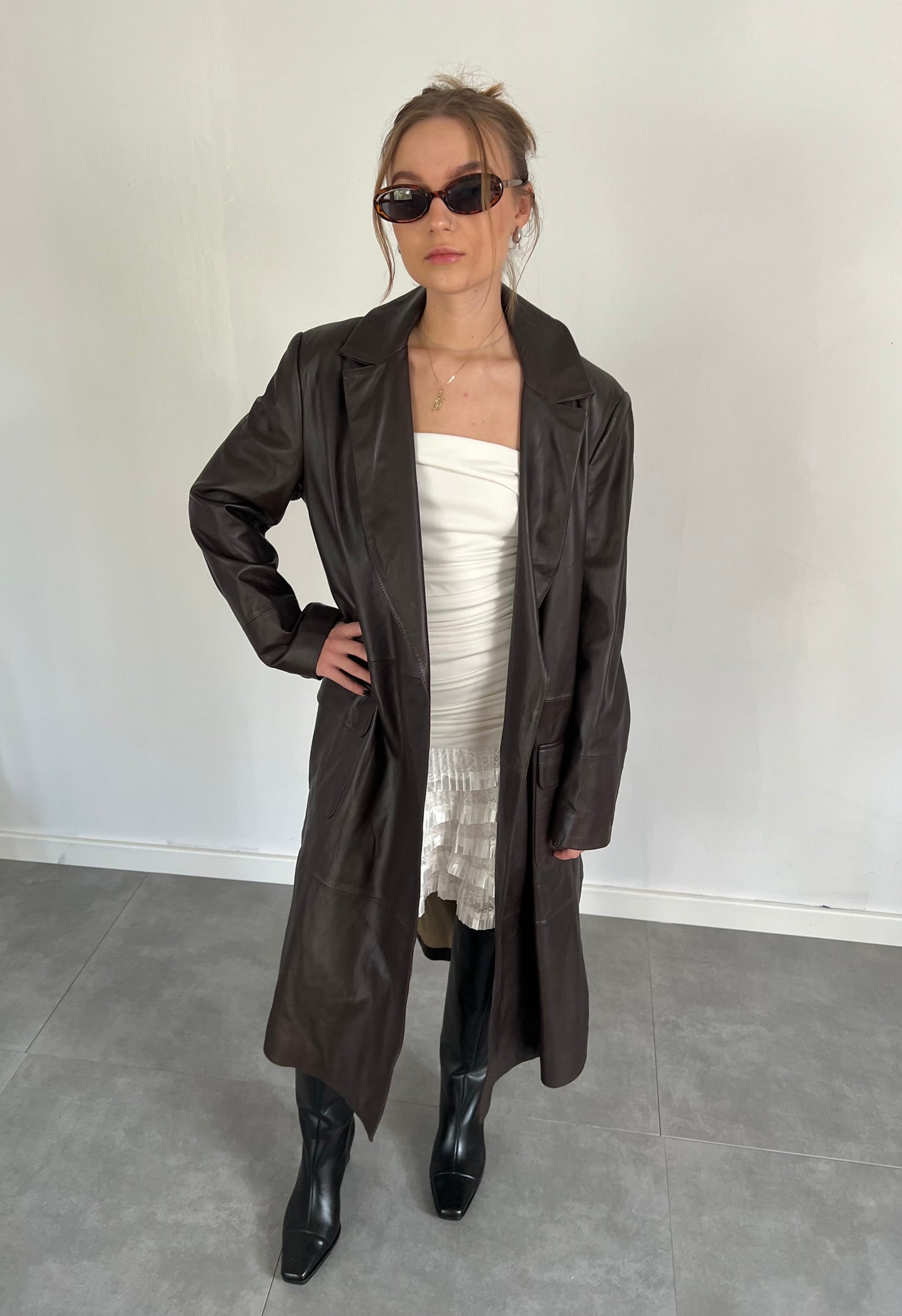 Brown genuine leather coat