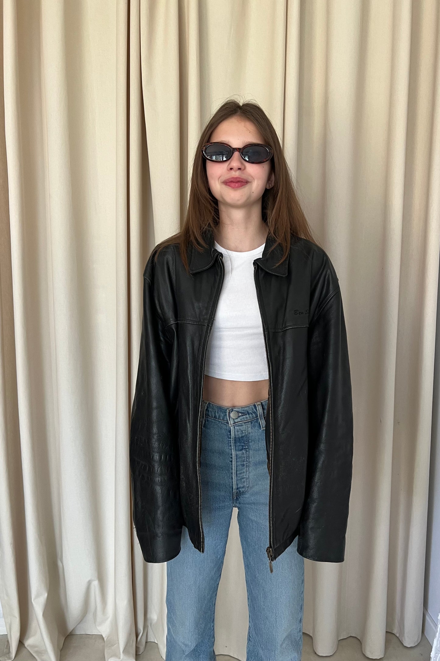 Black leather jacket with zipper