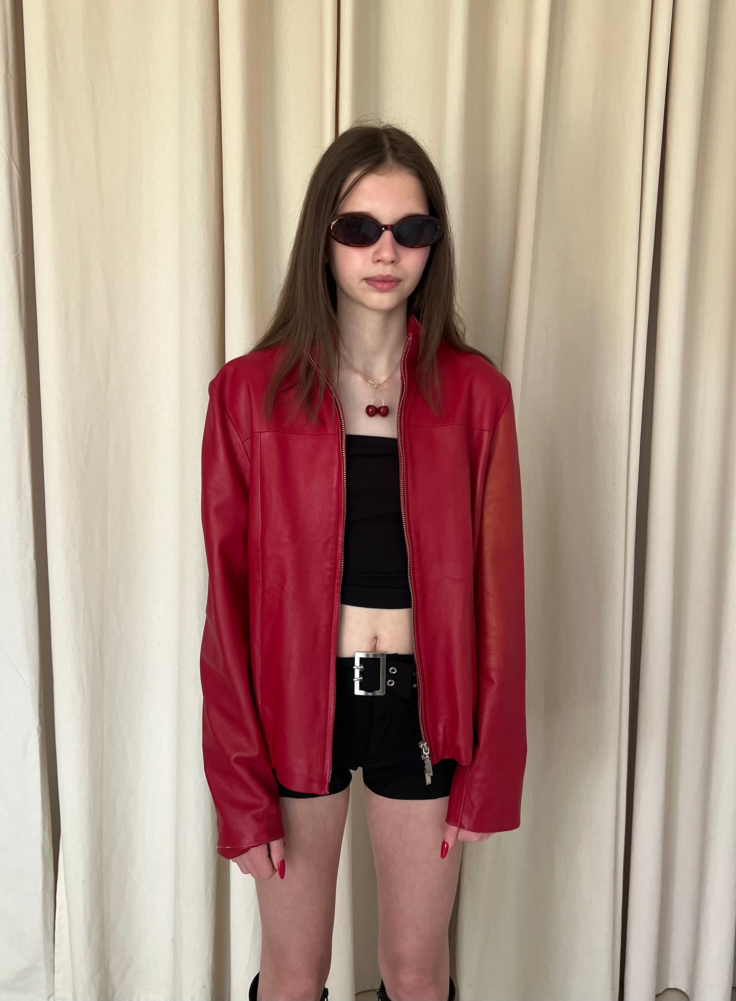 Red genuine leather jacket