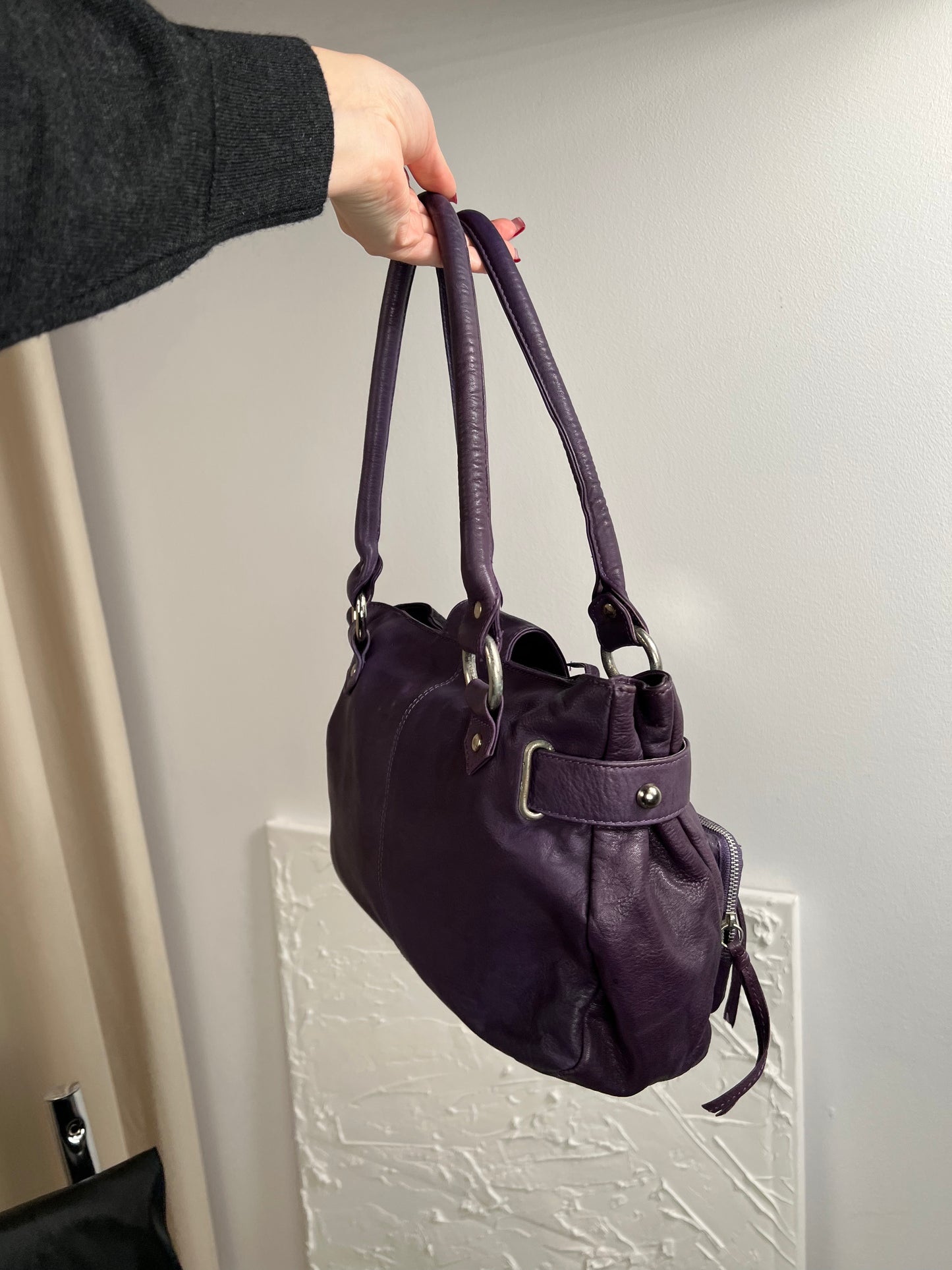 Purple bag made of genuine leather