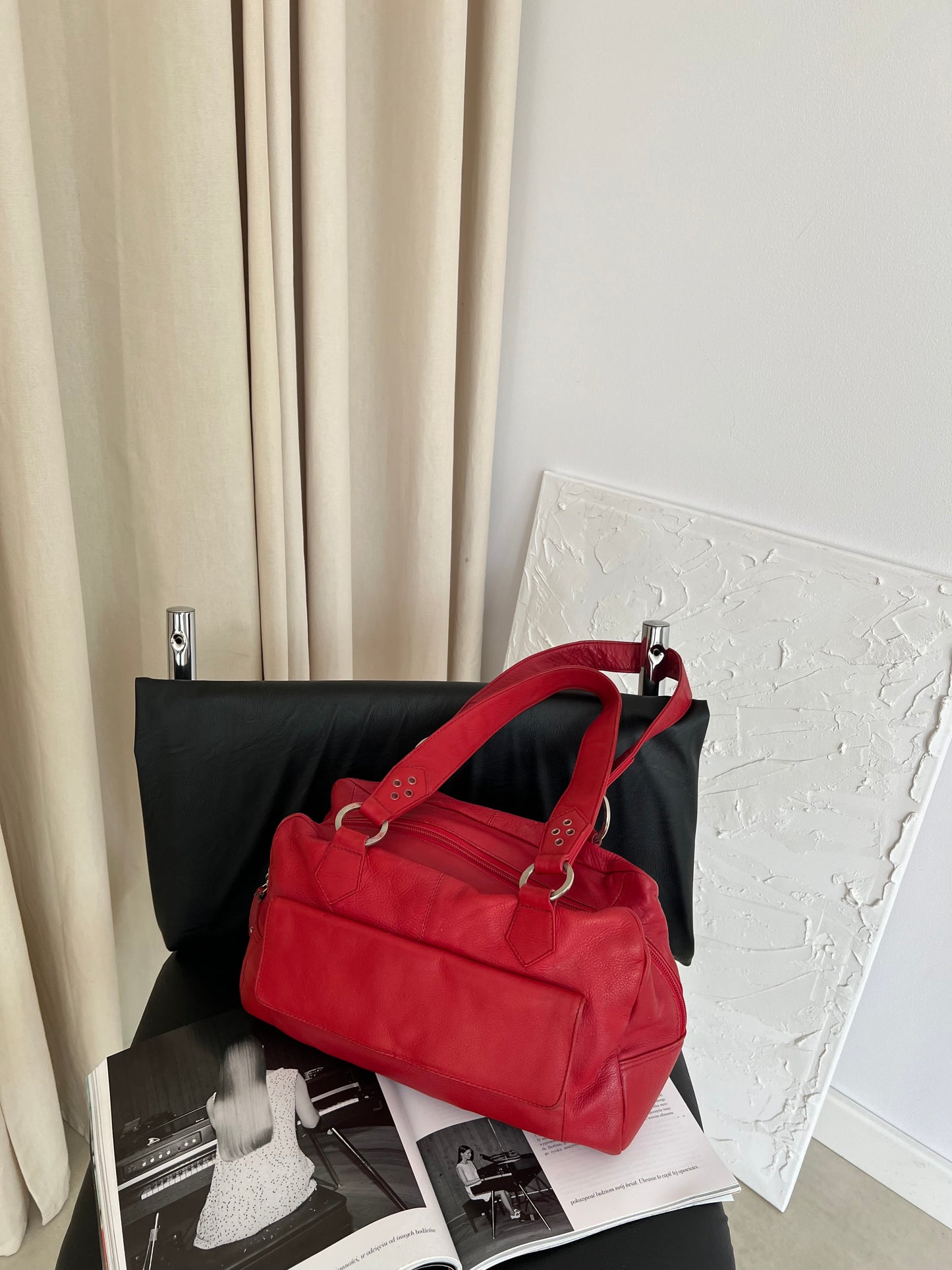 Red bag made of natural leather