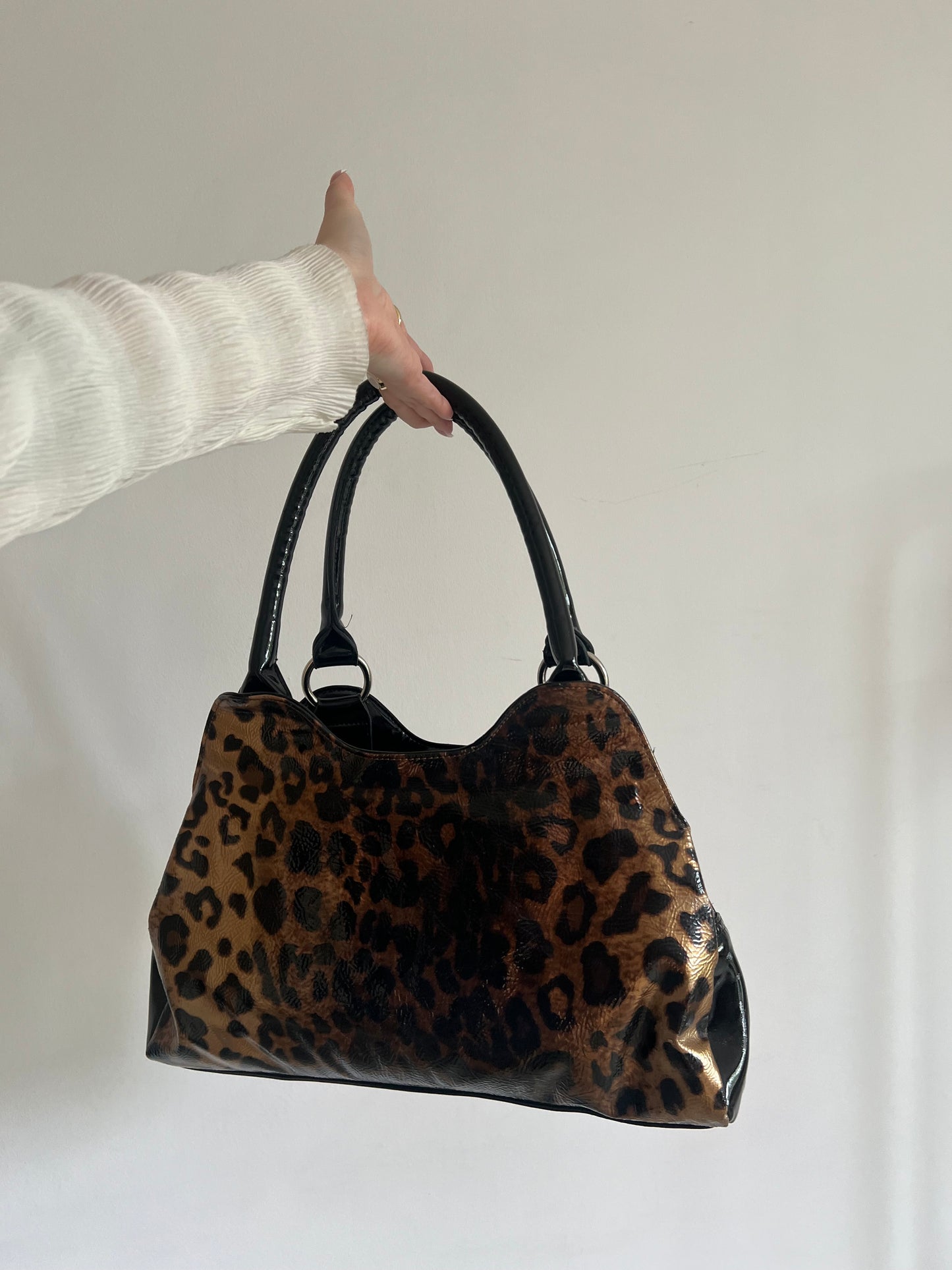 Patent leopard print bag