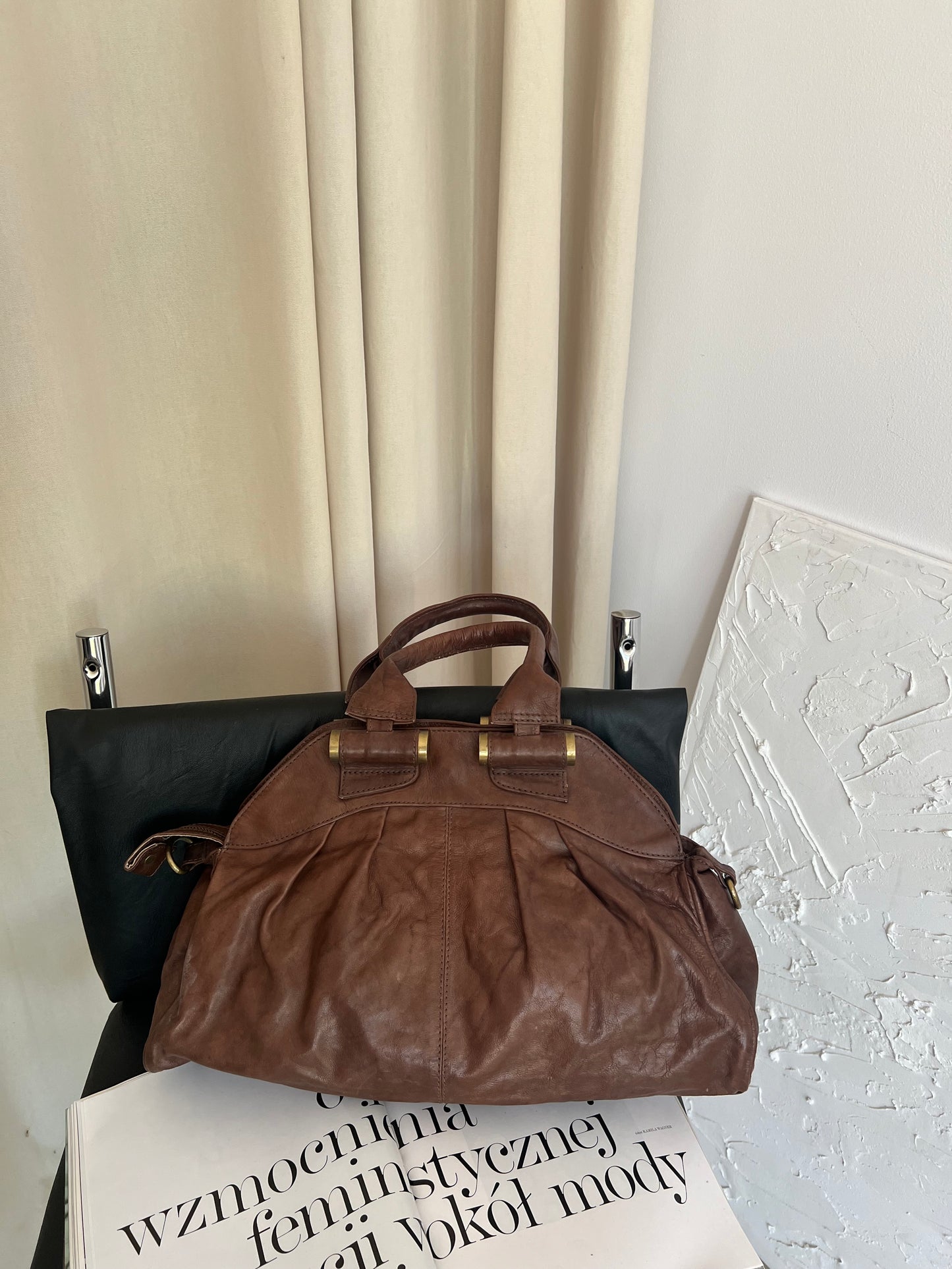 Brown bag made of genuine leather