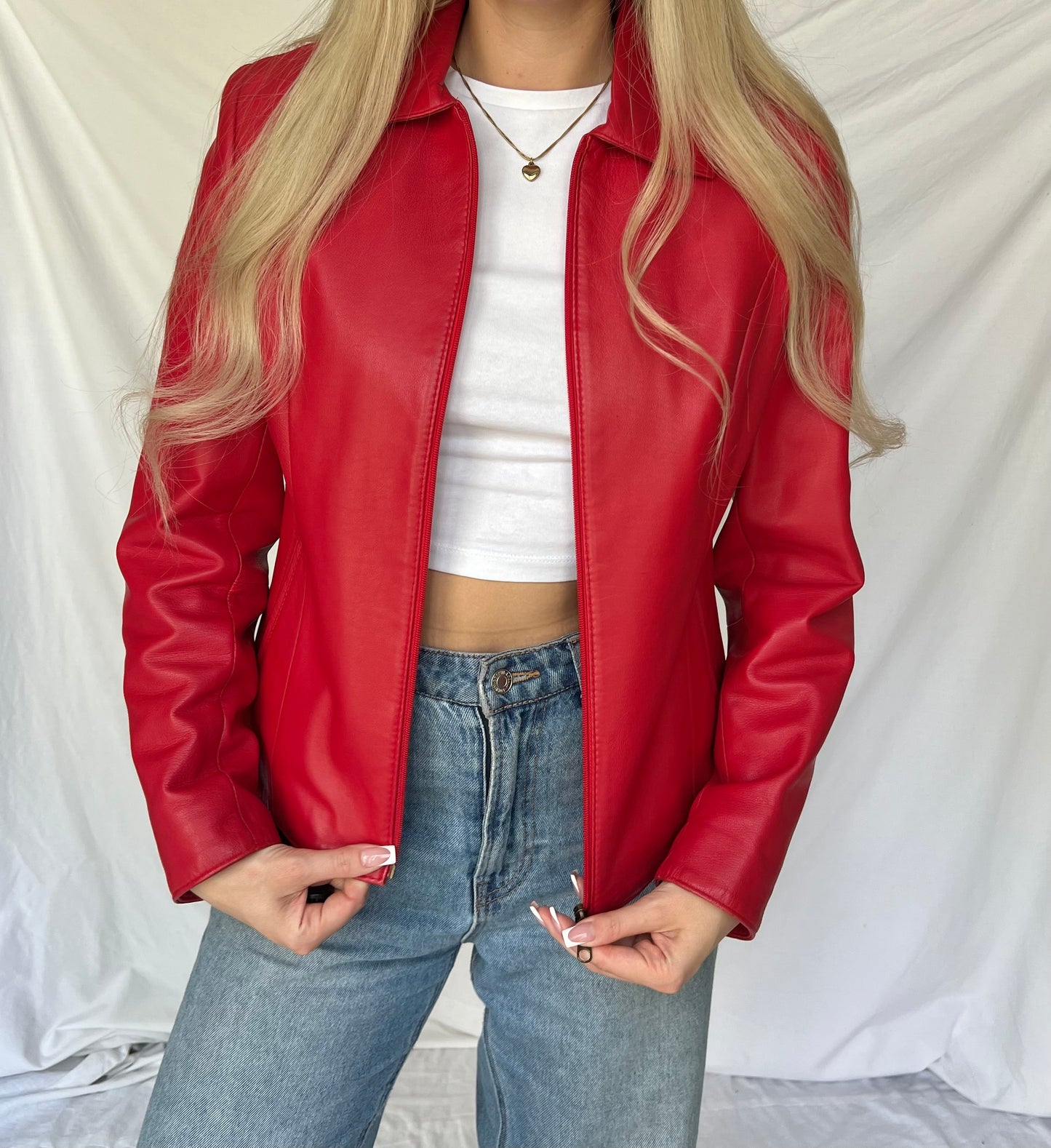 Red genuine leather jacket