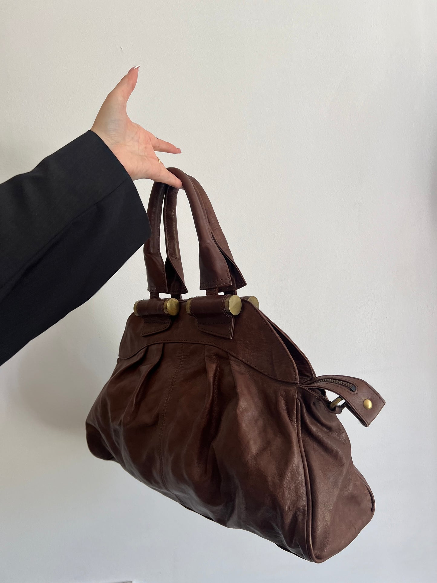 Brown bag made of genuine leather