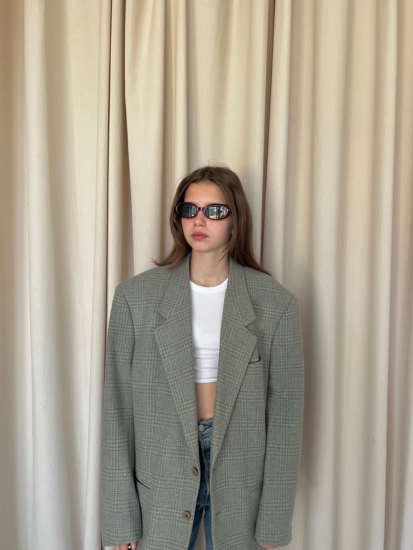 Checked wool and cashmere jacket