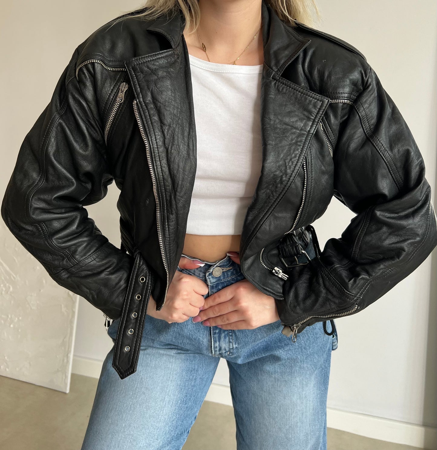 Biker jacket made of genuine leather