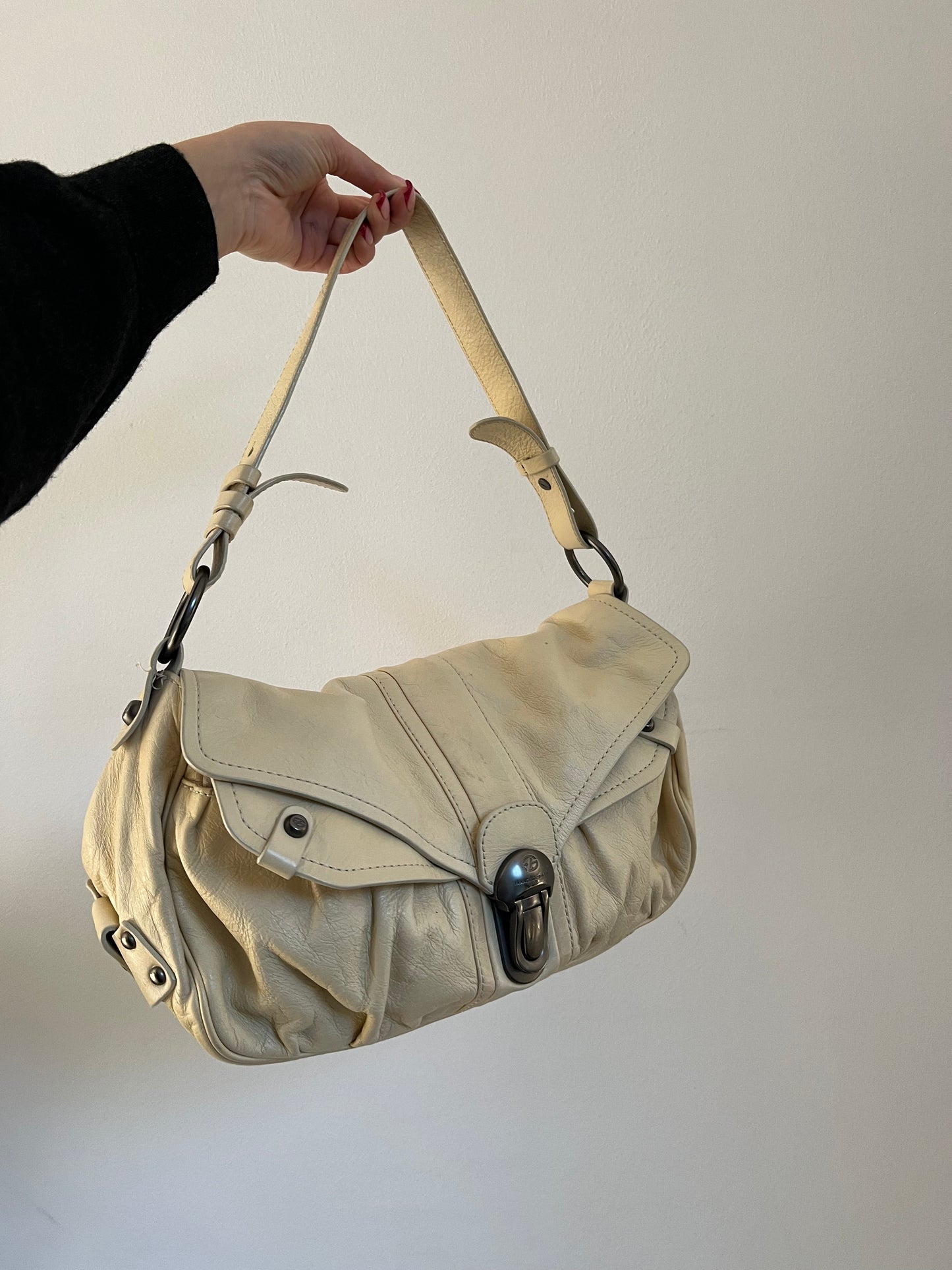 Cream bag made of genuine leather