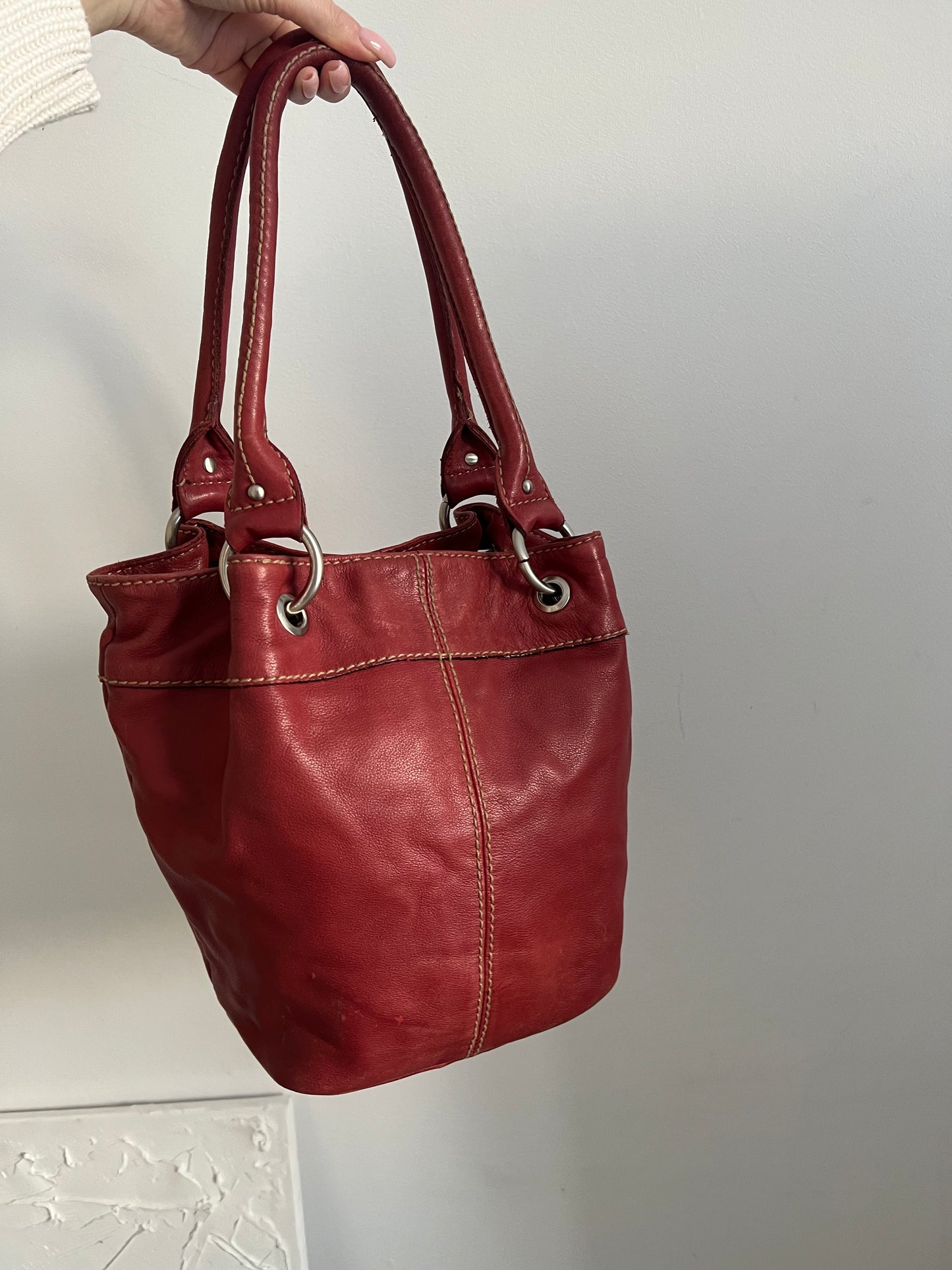 Red genuine leather bag