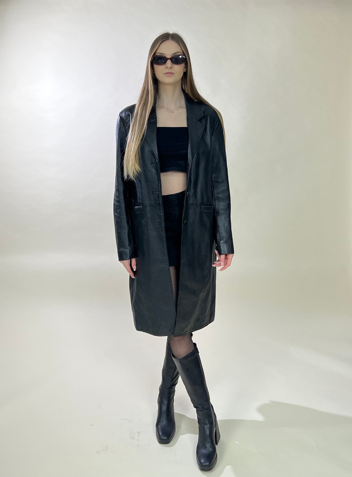 Black genuine leather coat