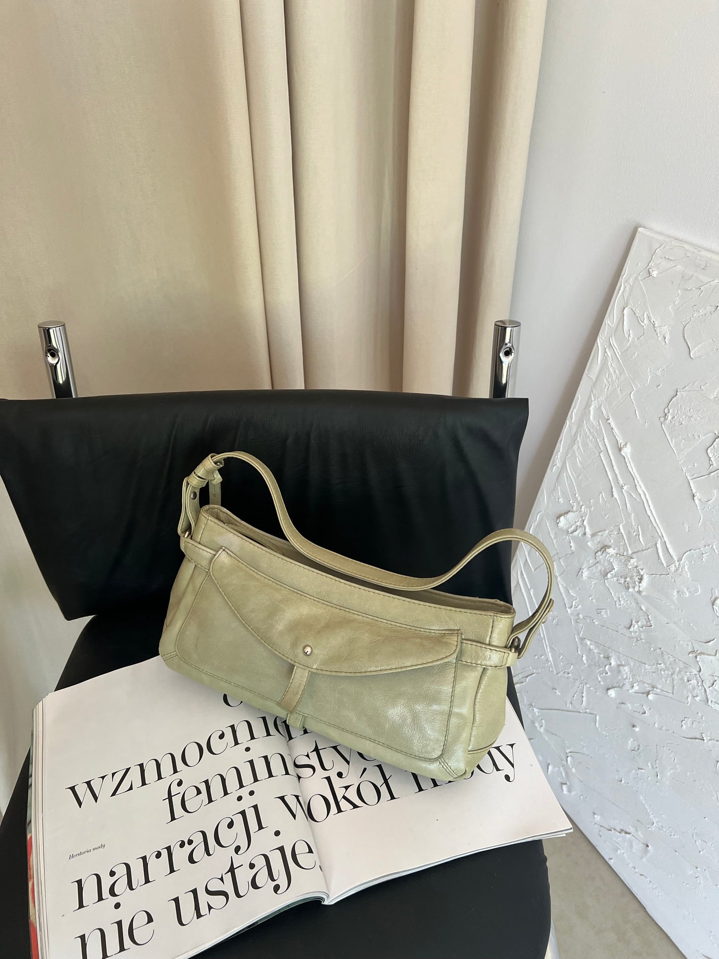 Pistachio bag made of genuine leather