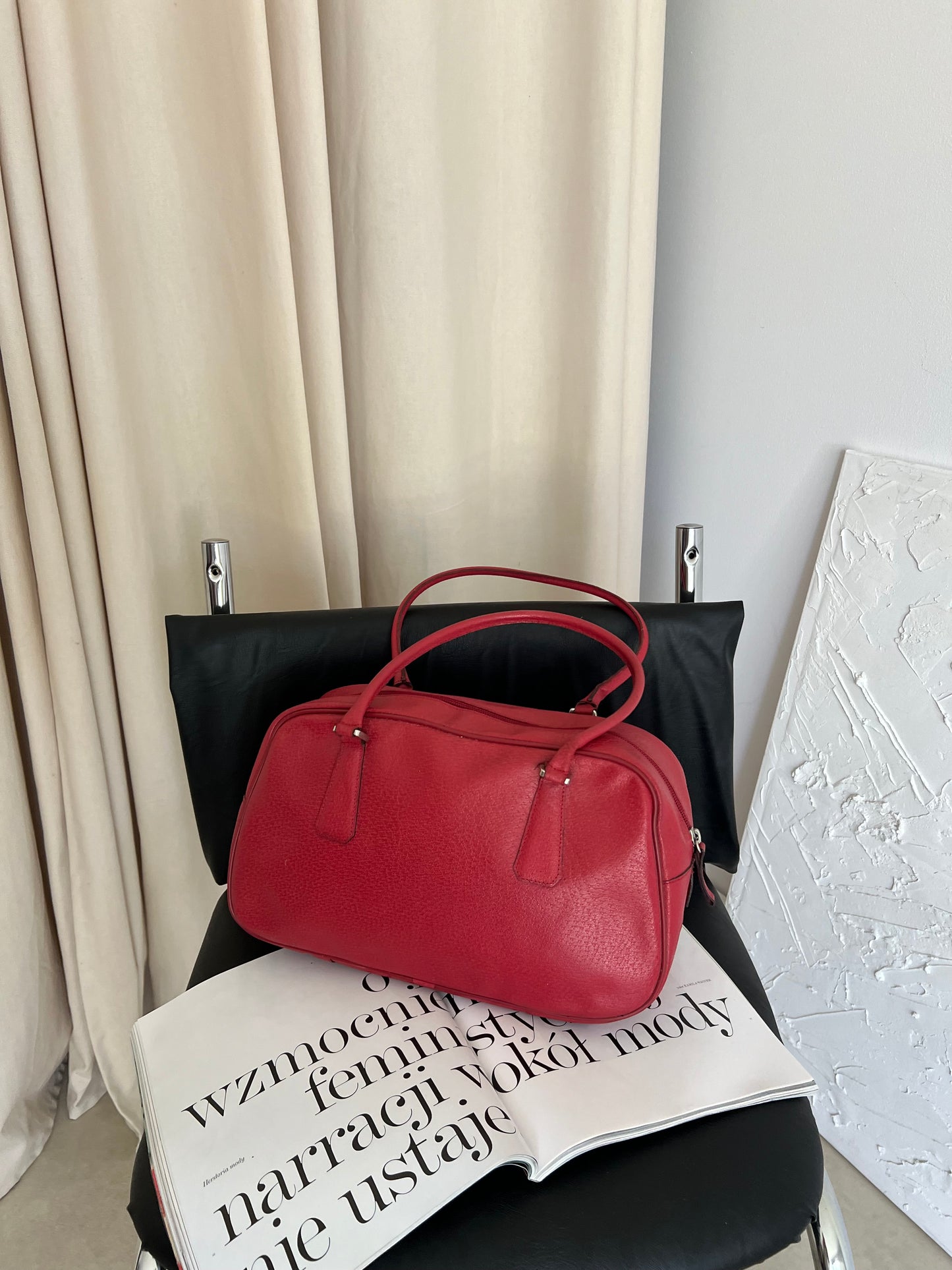 Red bag made of genuine leather