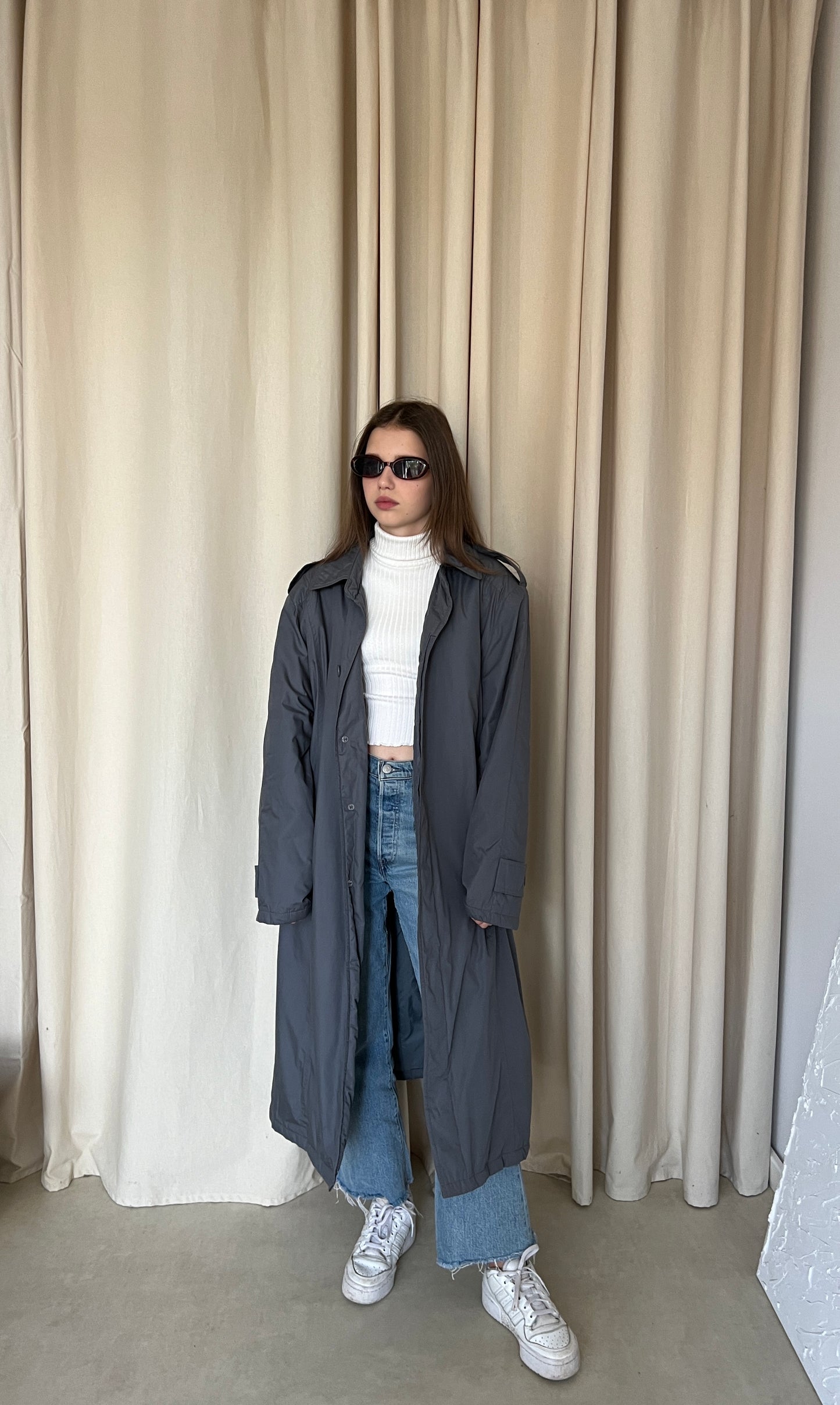 Gray insulated trench coat