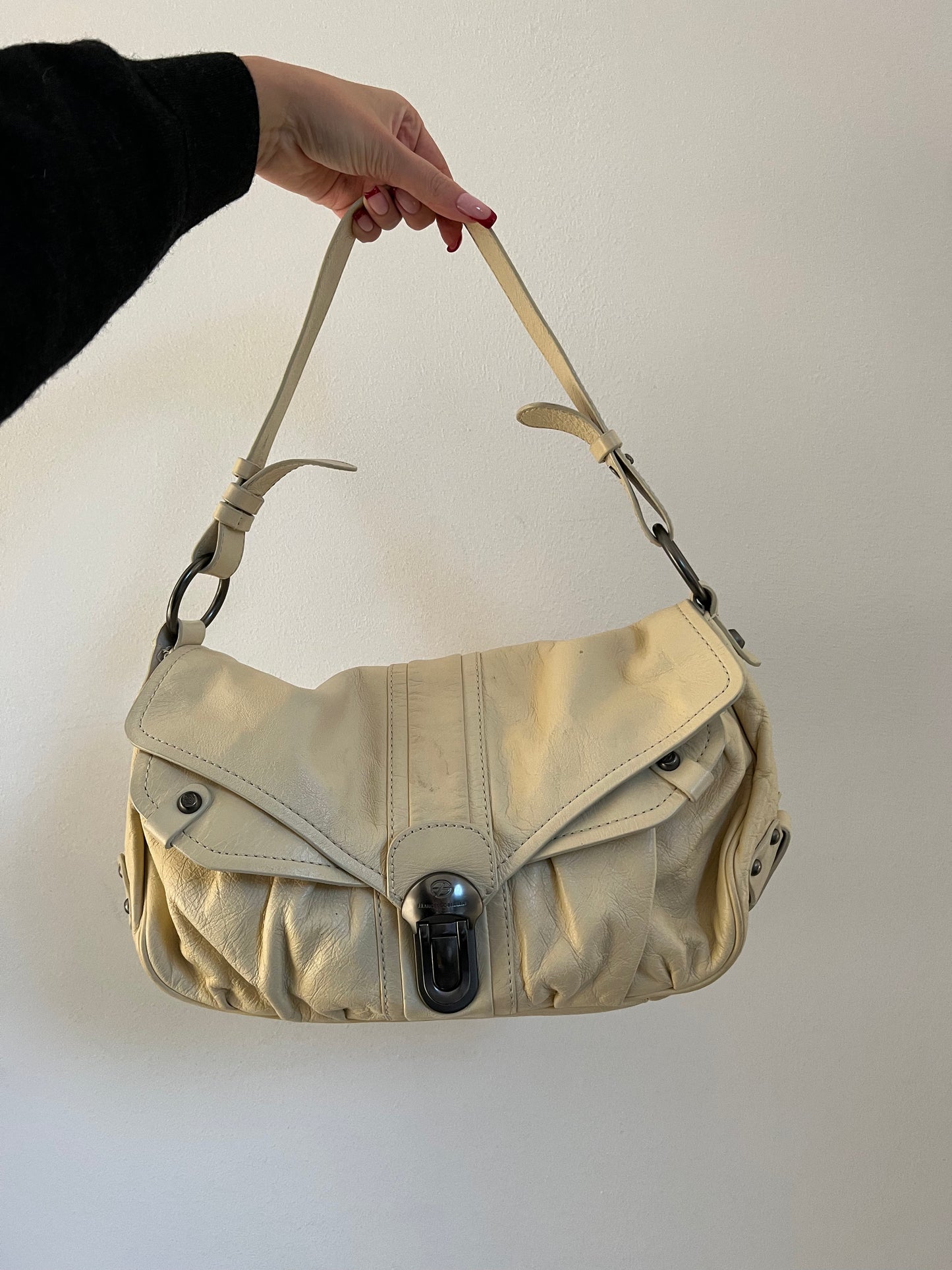 Cream bag made of genuine leather