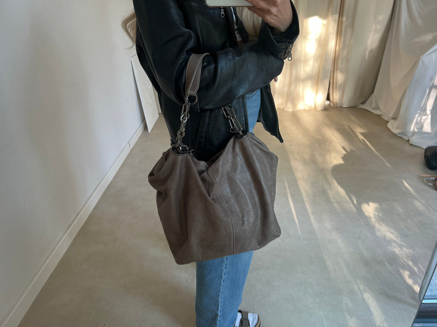 Taupe genuine leather bag
