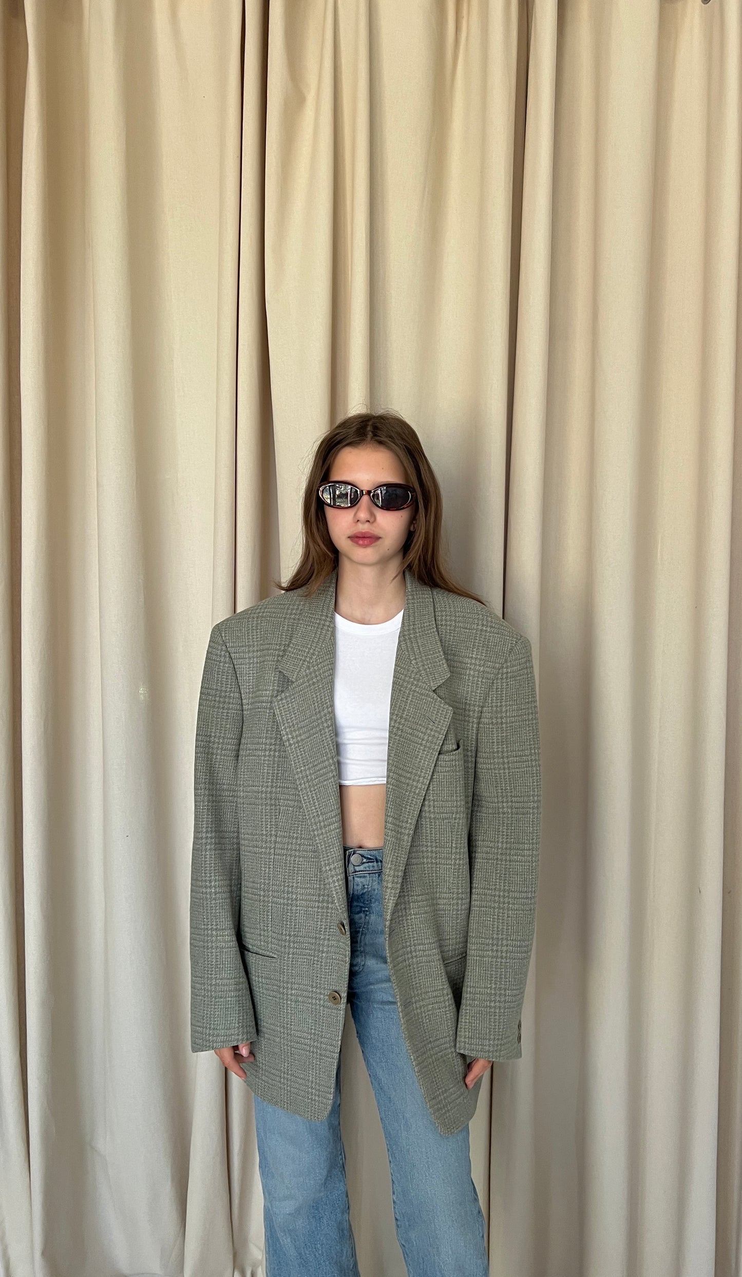 Checked wool and cashmere jacket