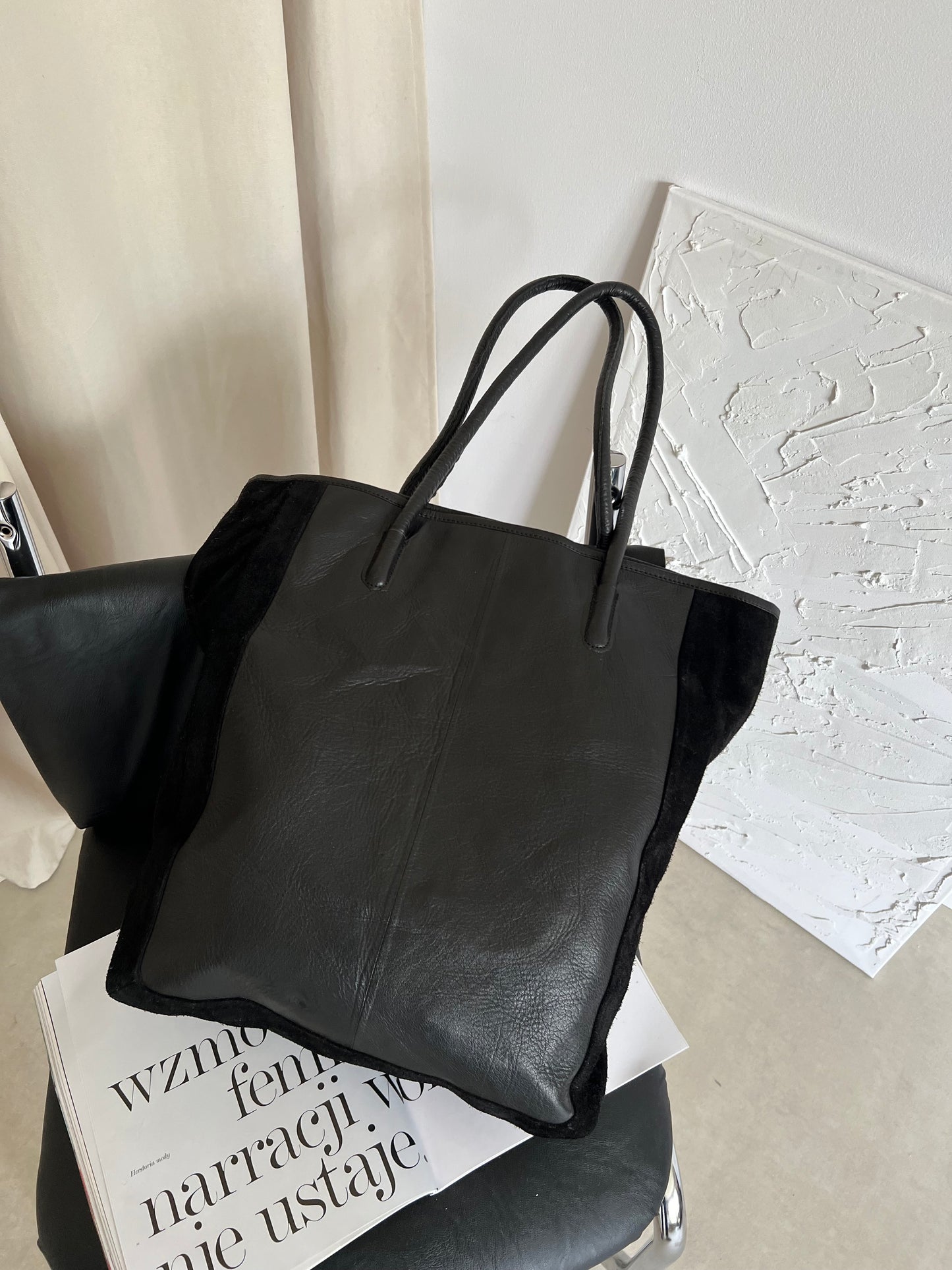 Genuine leather shopper bag