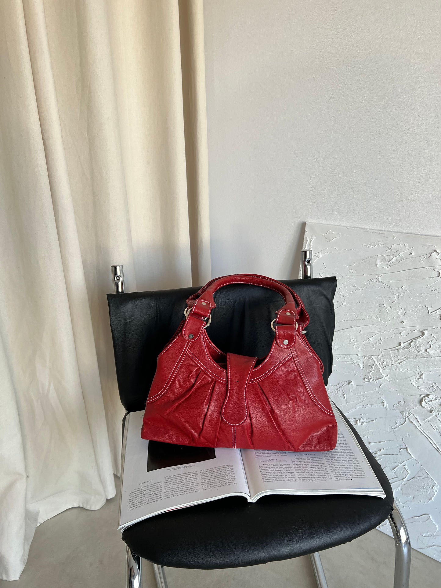 Red bag made of genuine leather