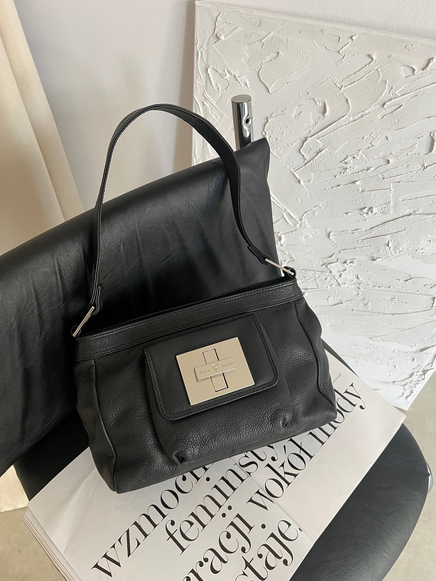 Black bag made of natural leather