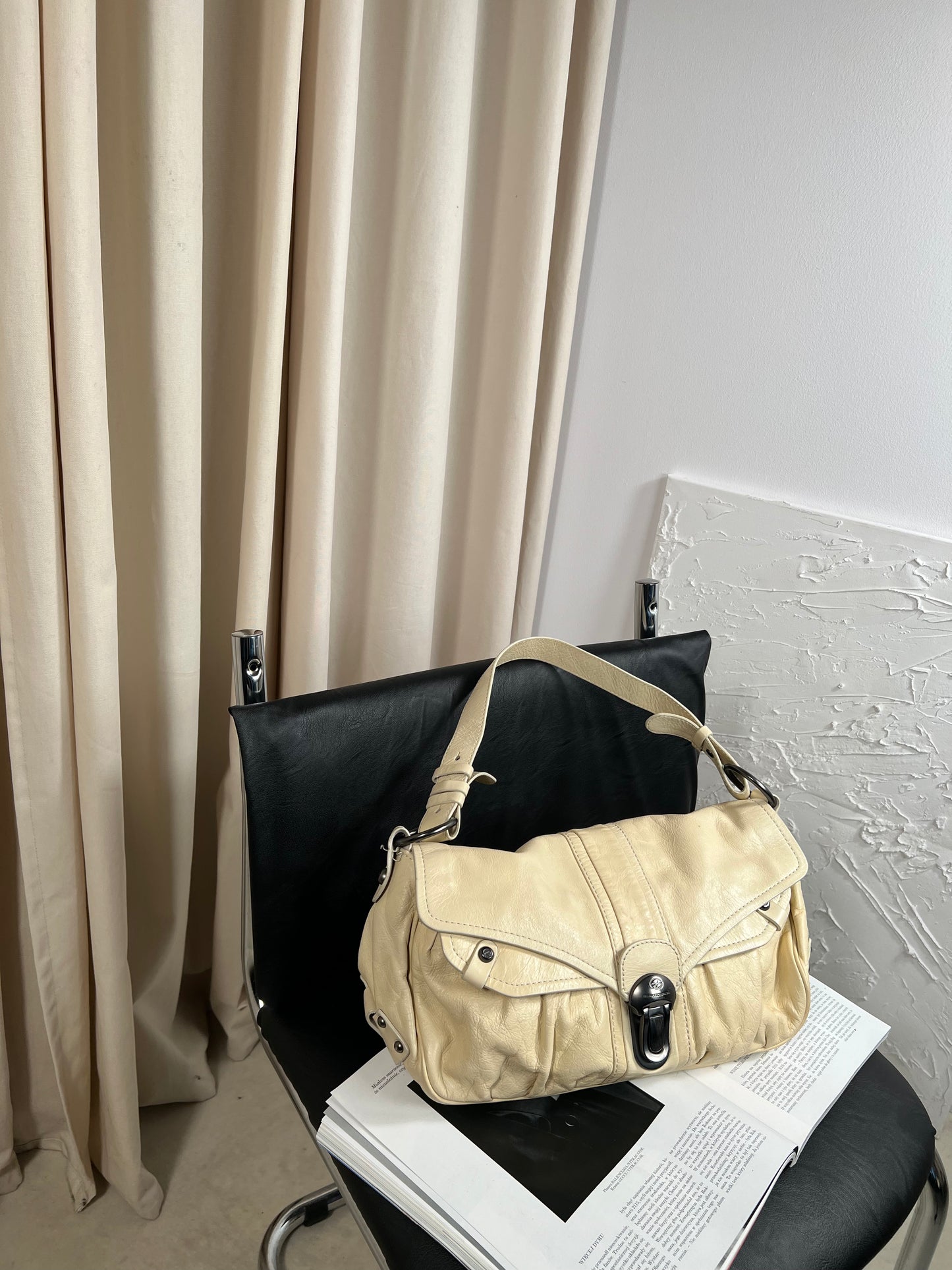 Cream bag made of genuine leather