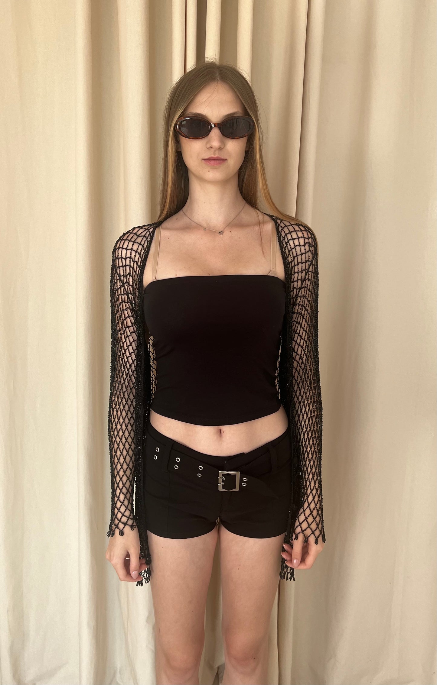 Mesh cape with beads | blouse jacket