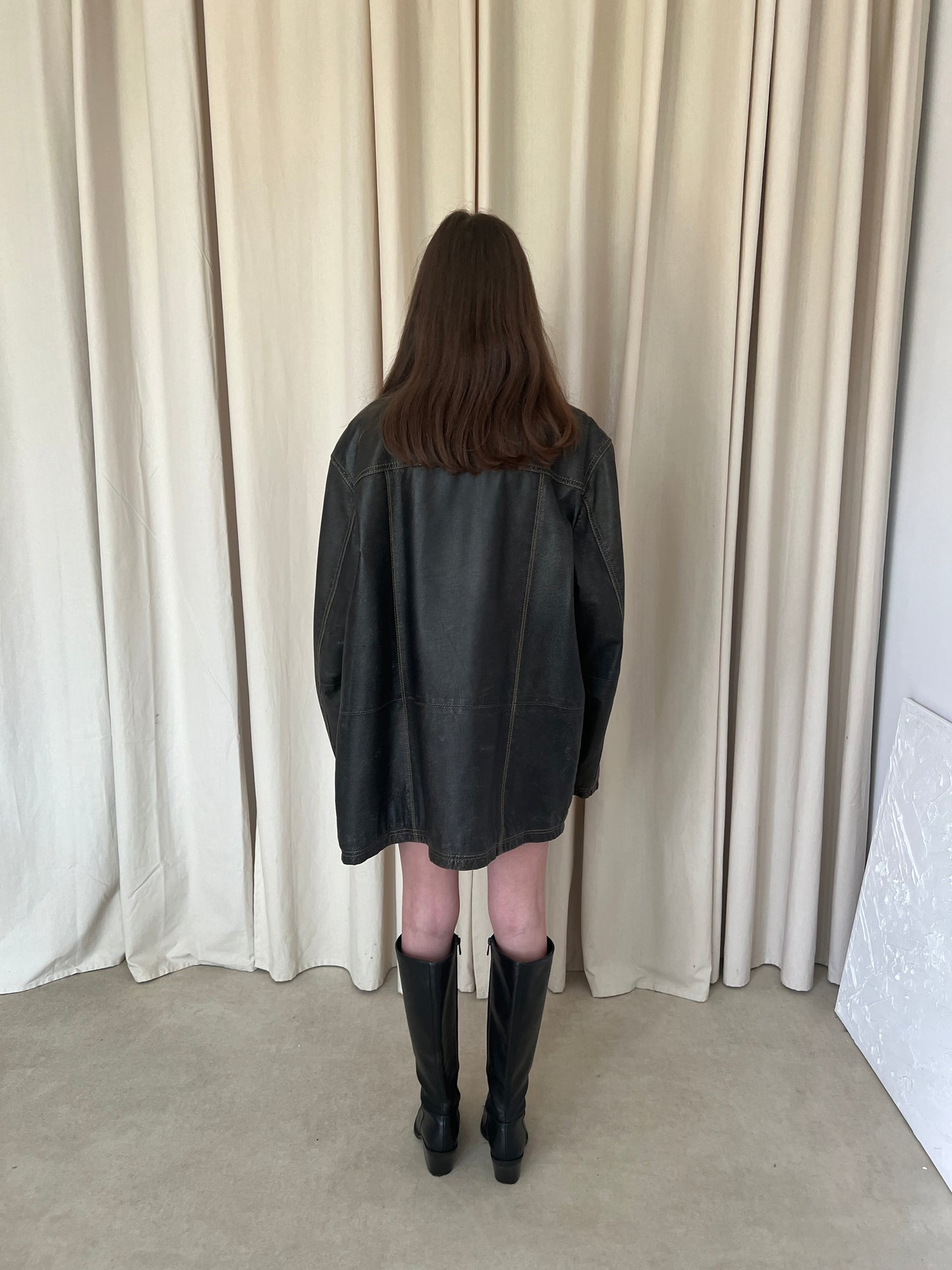 A distressed jacket made of genuine leather