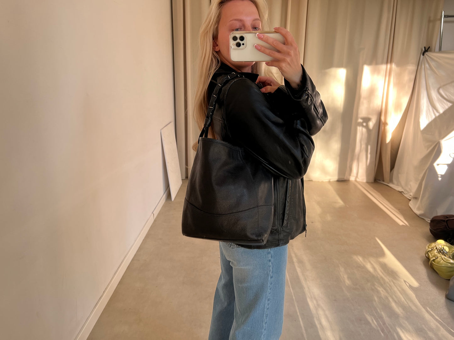 Black genuine leather bag