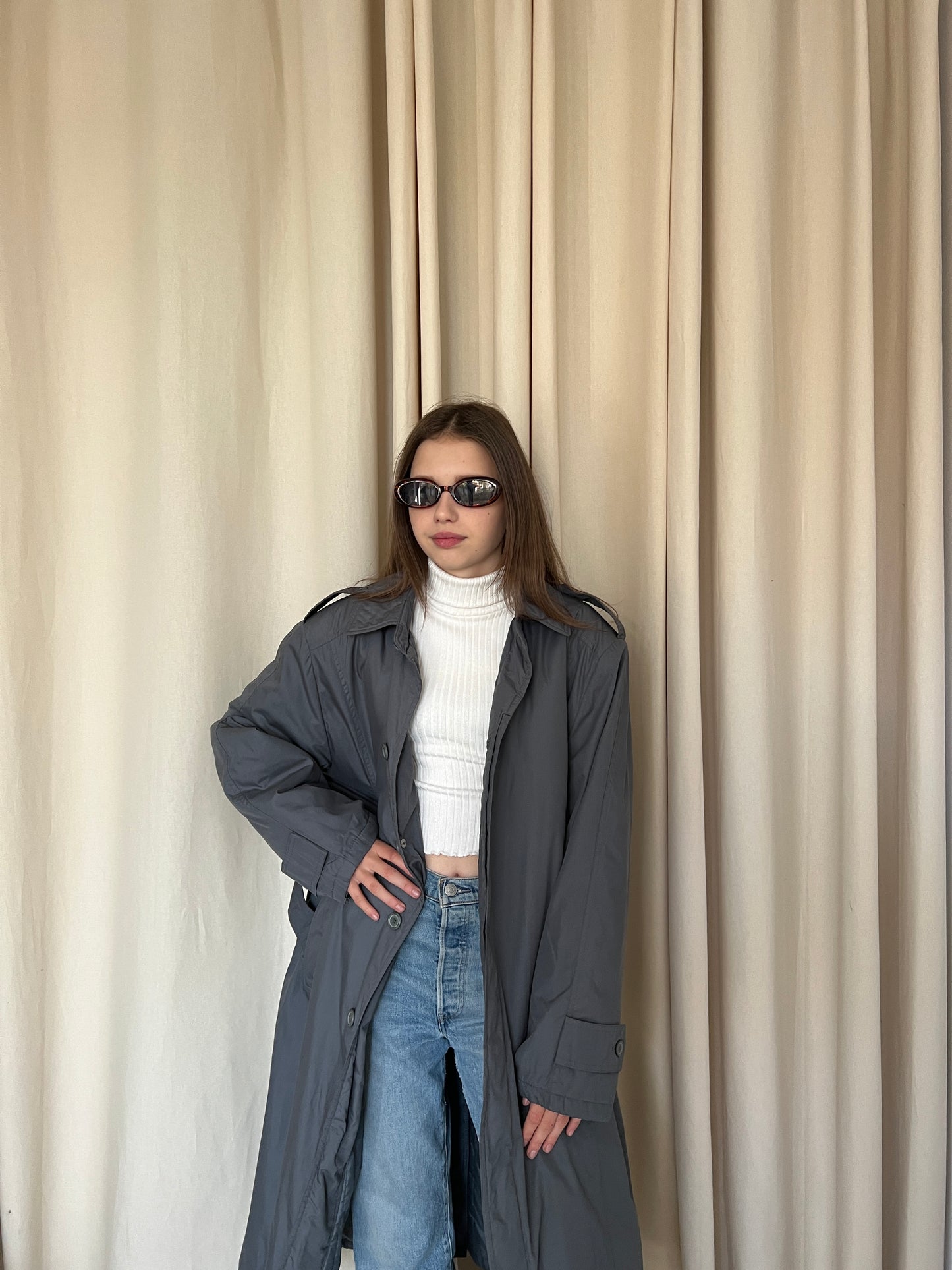 Gray insulated trench coat