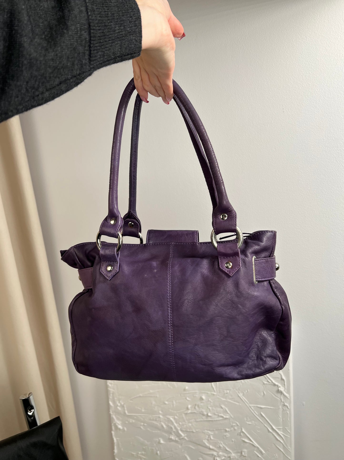 Purple bag made of genuine leather