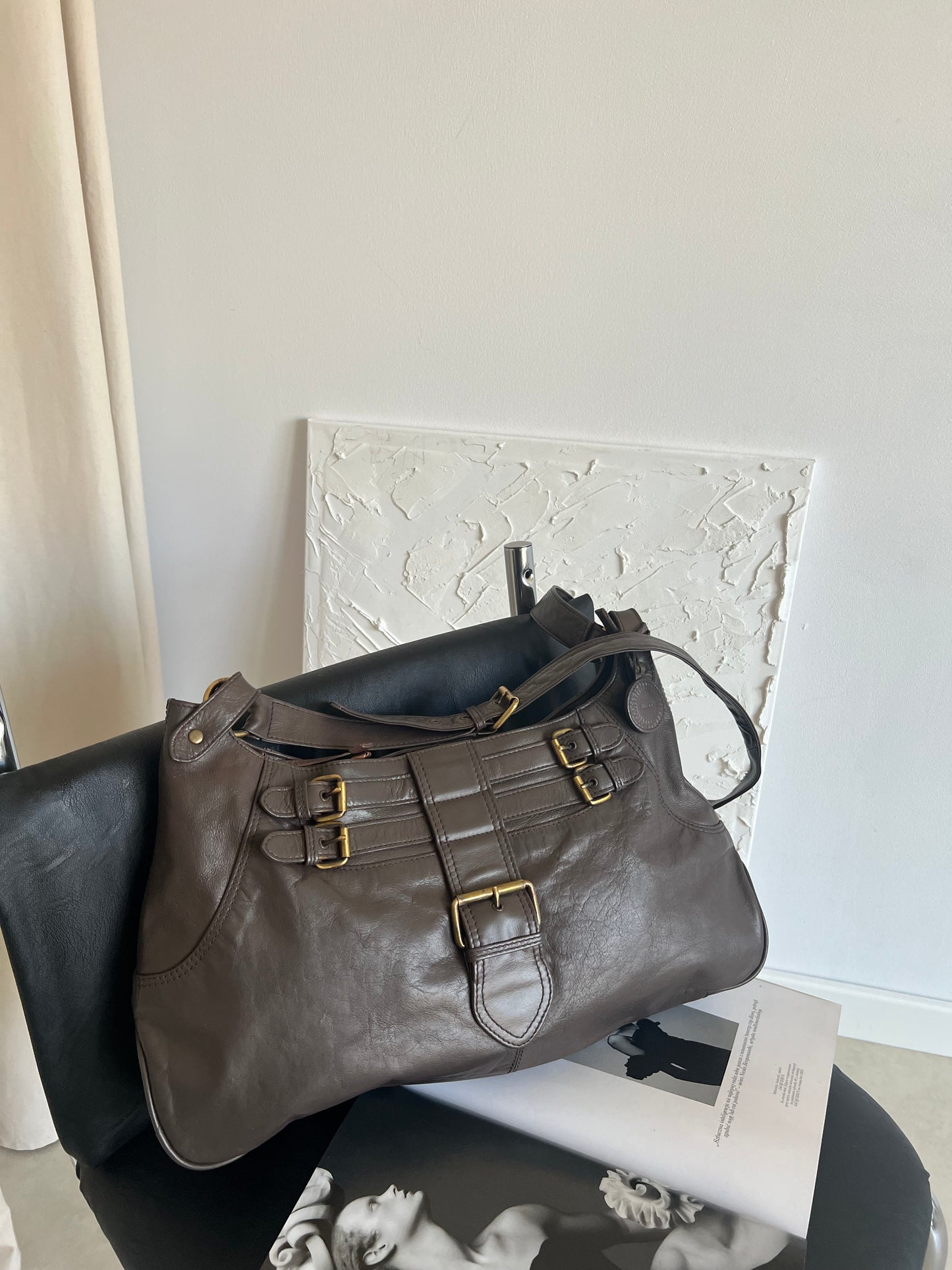Brown bag made of genuine leather