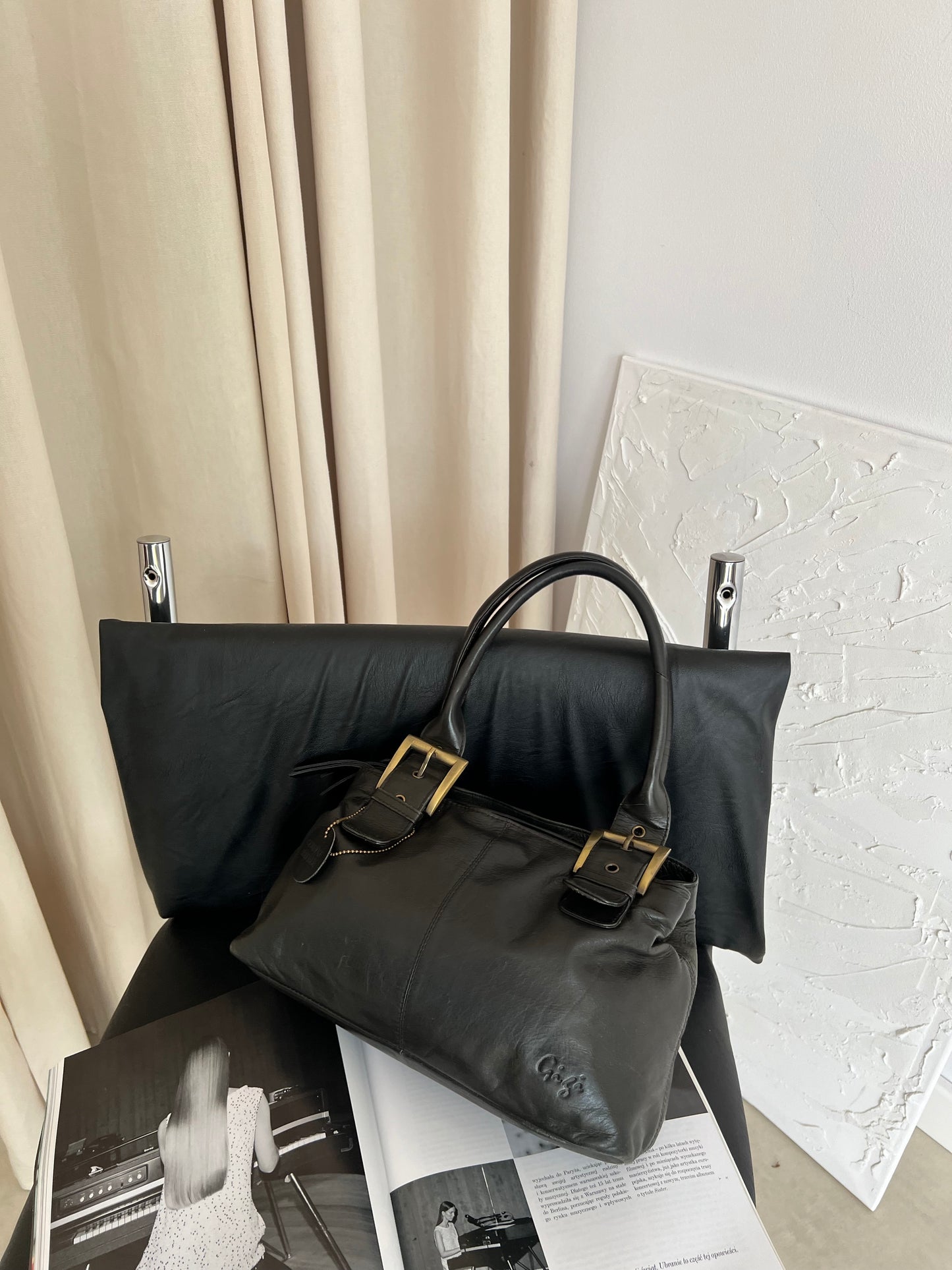 Black genuine leather bag