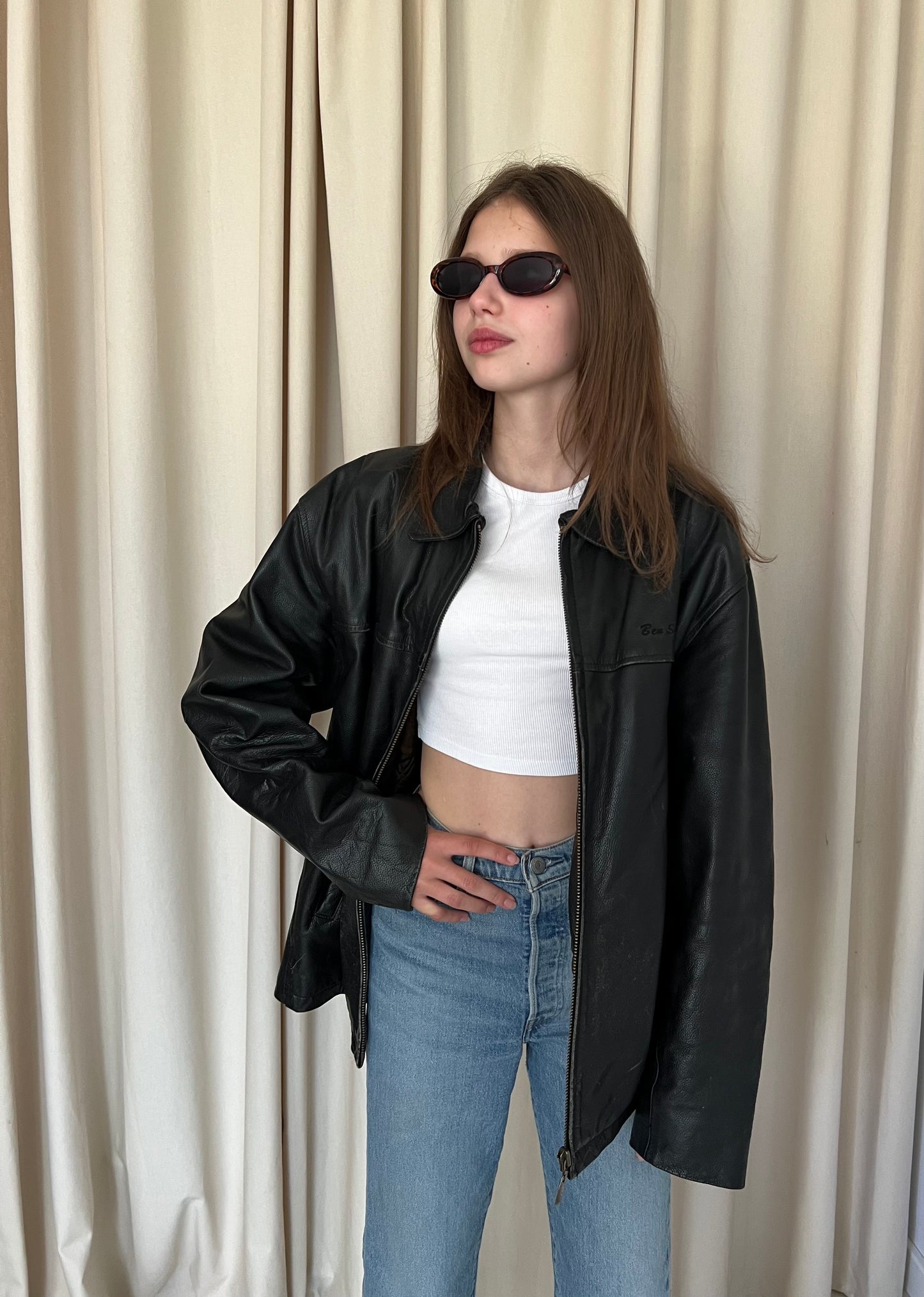 Black leather jacket with zipper