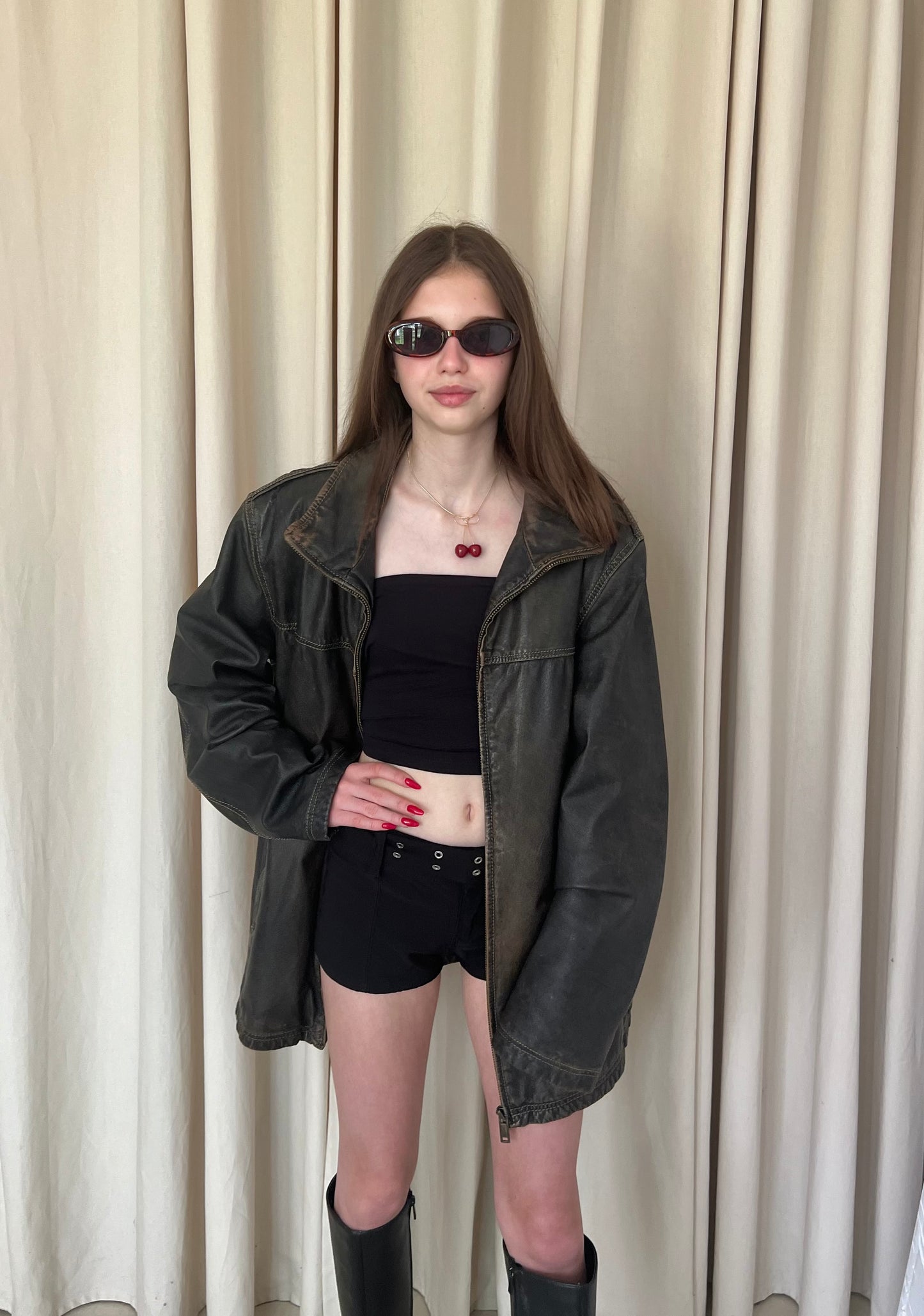 A distressed jacket made of genuine leather