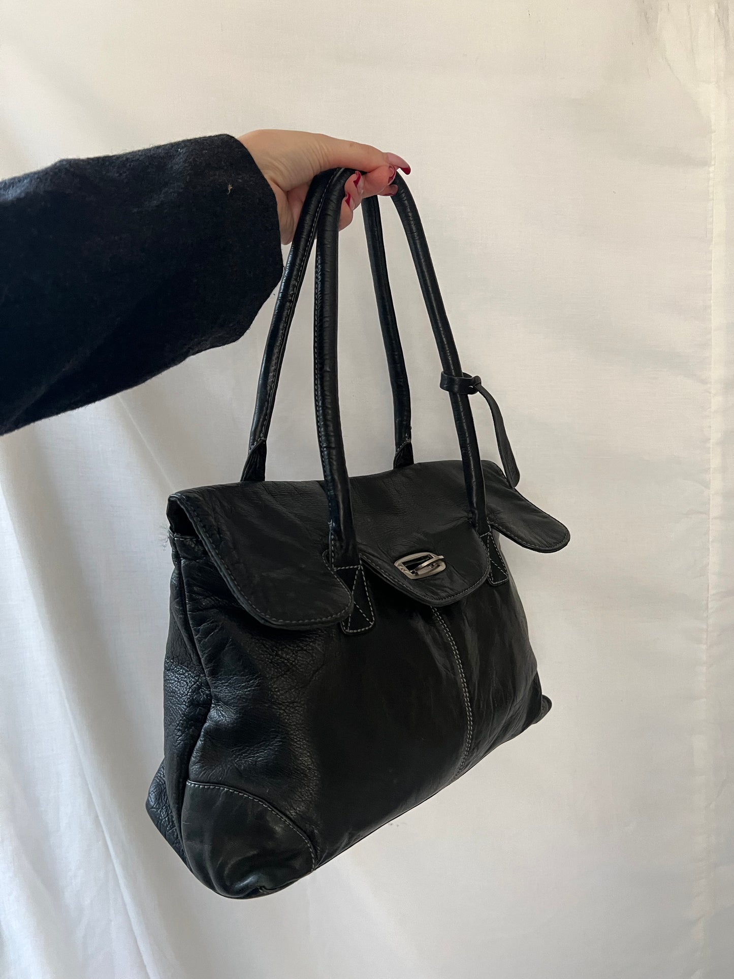 Black genuine leather bag