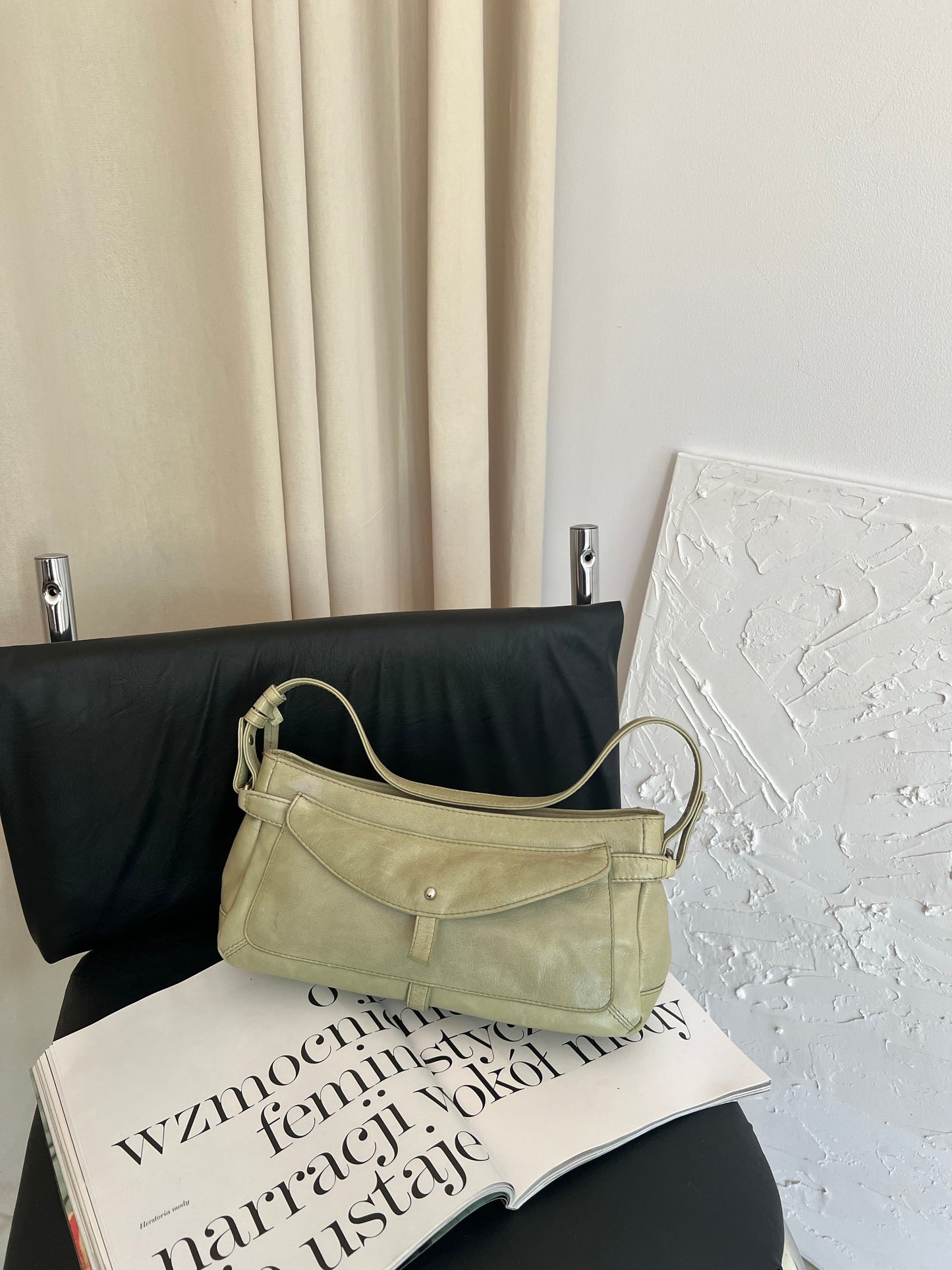 Pistachio bag made of genuine leather