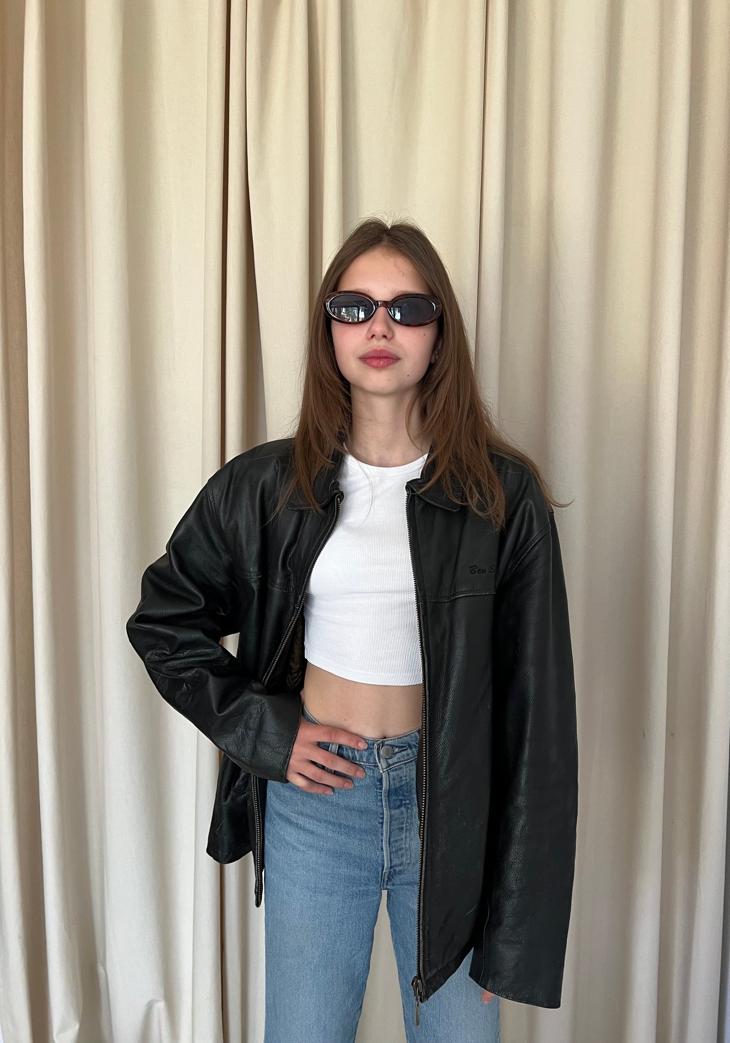 Black leather jacket with zipper