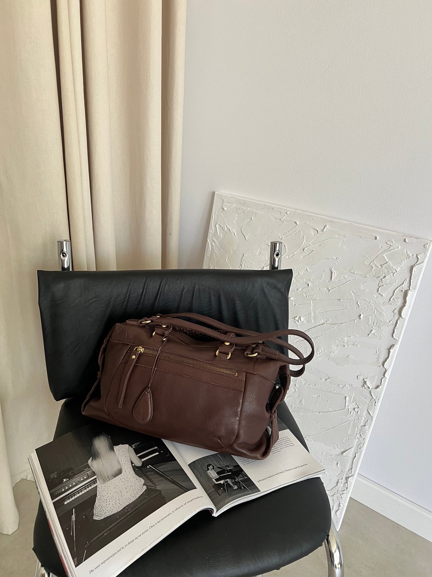Brown bag made of genuine leather