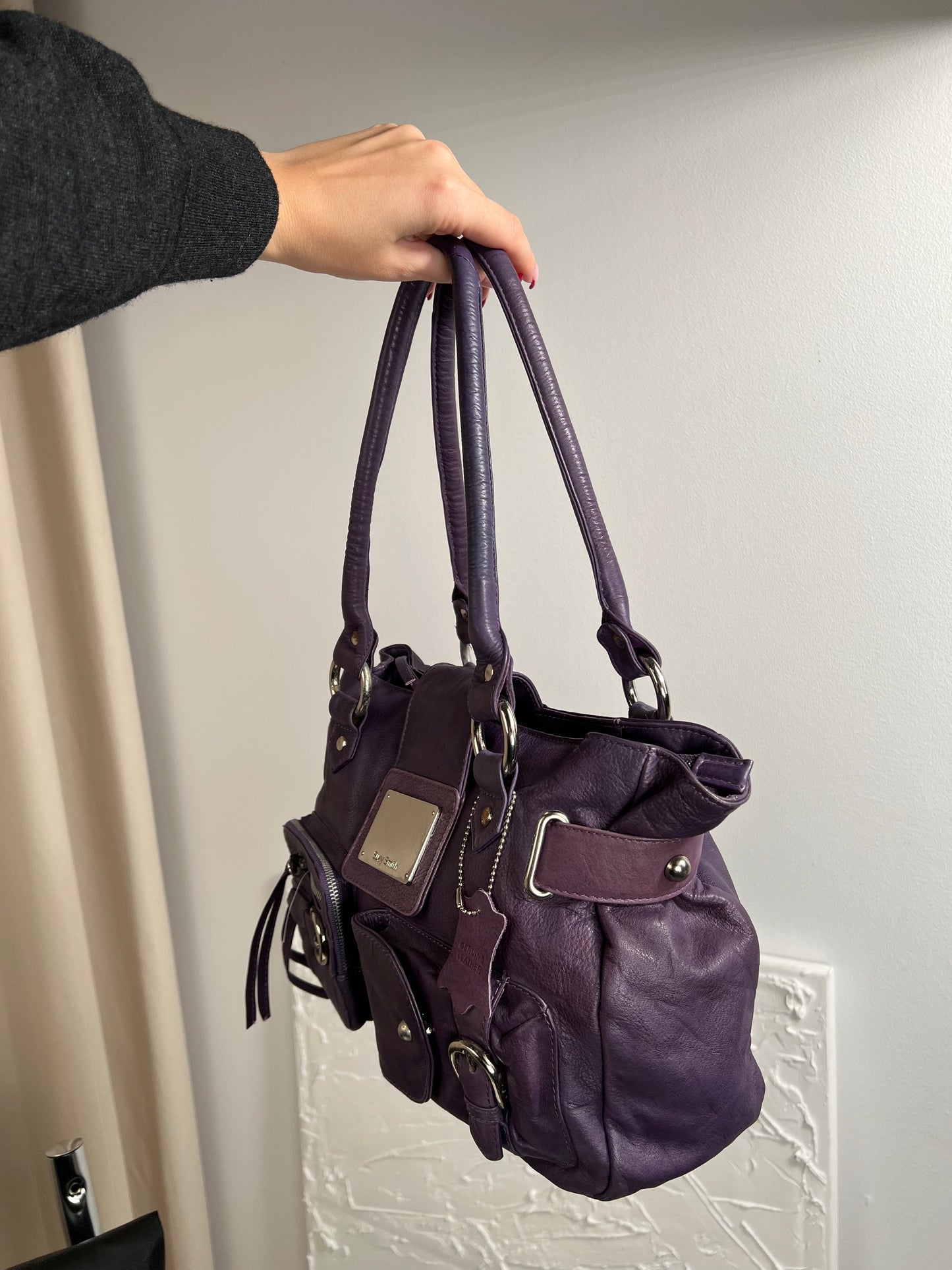 Purple bag made of genuine leather