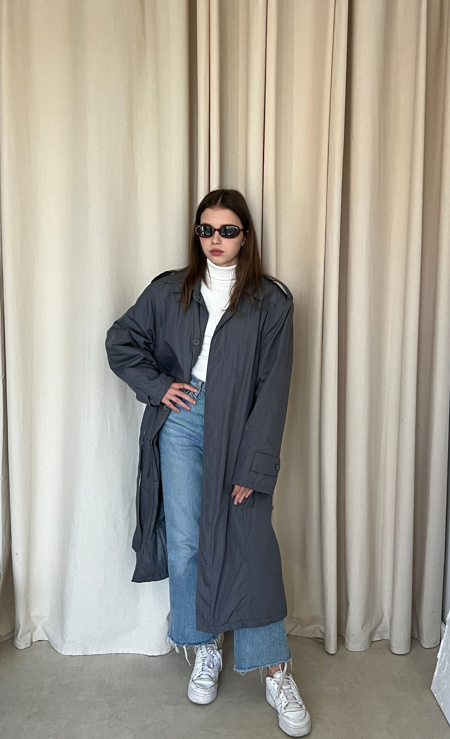 Gray insulated trench coat